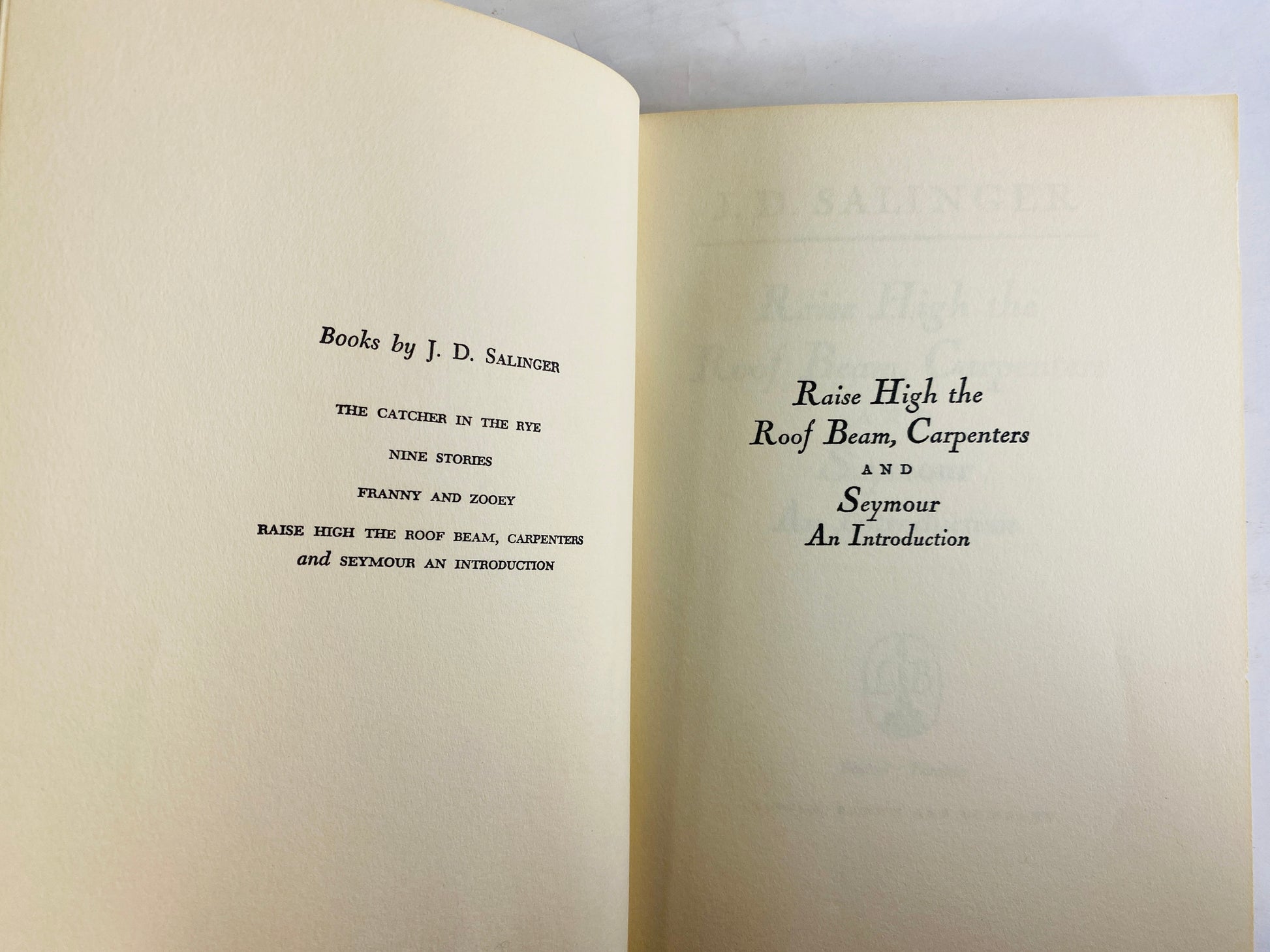 1959 Raise High the Roof Beam, Carpenters and Seymour FIRST EDITION Vintage book by JD Salinger with dust jacket circa 1959.