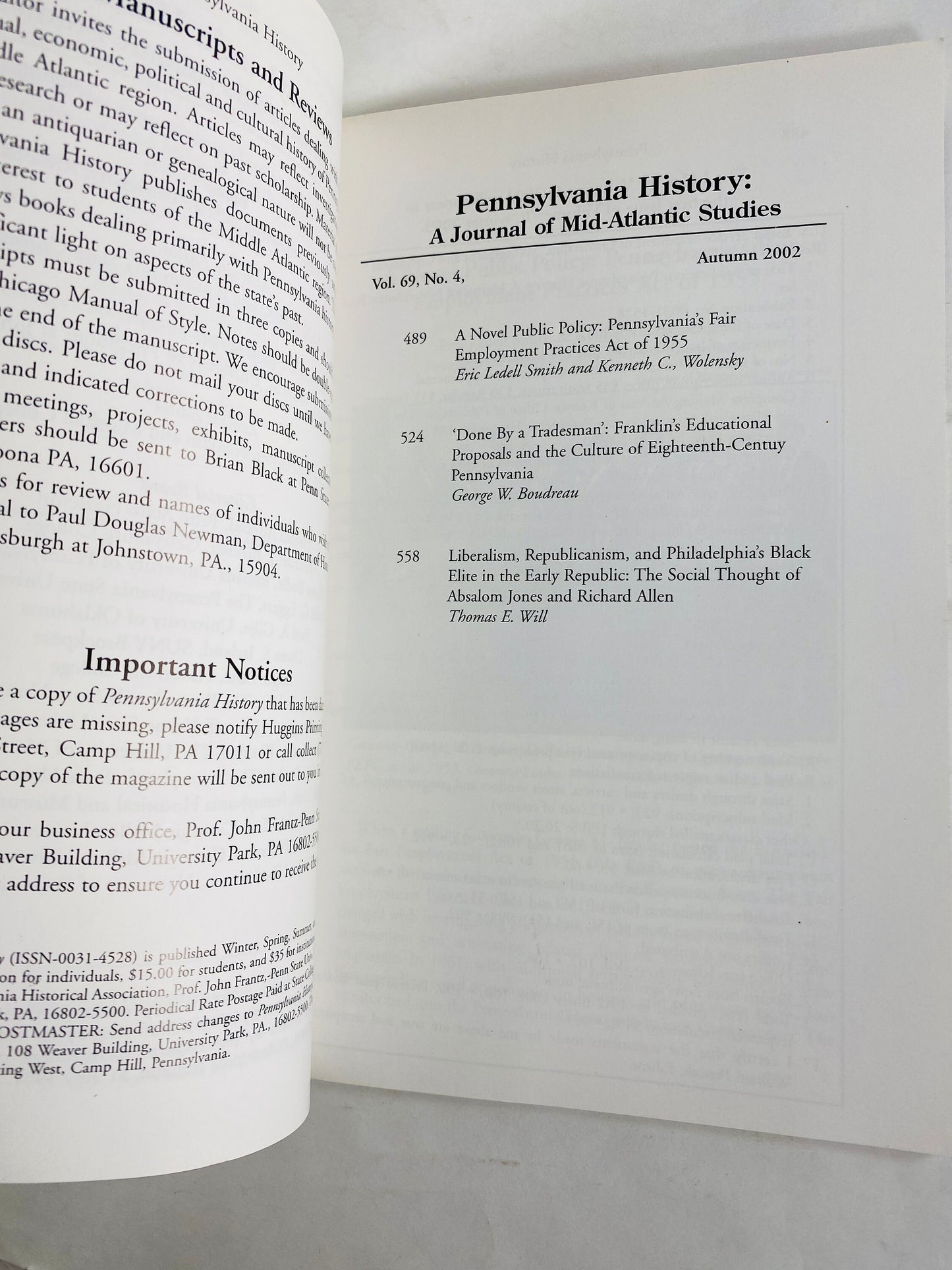 Pennsylvania History Fair Employment Practices Act Vintage booklet Republicanism in the Social Thought of Absalom Jones & Richard Allen