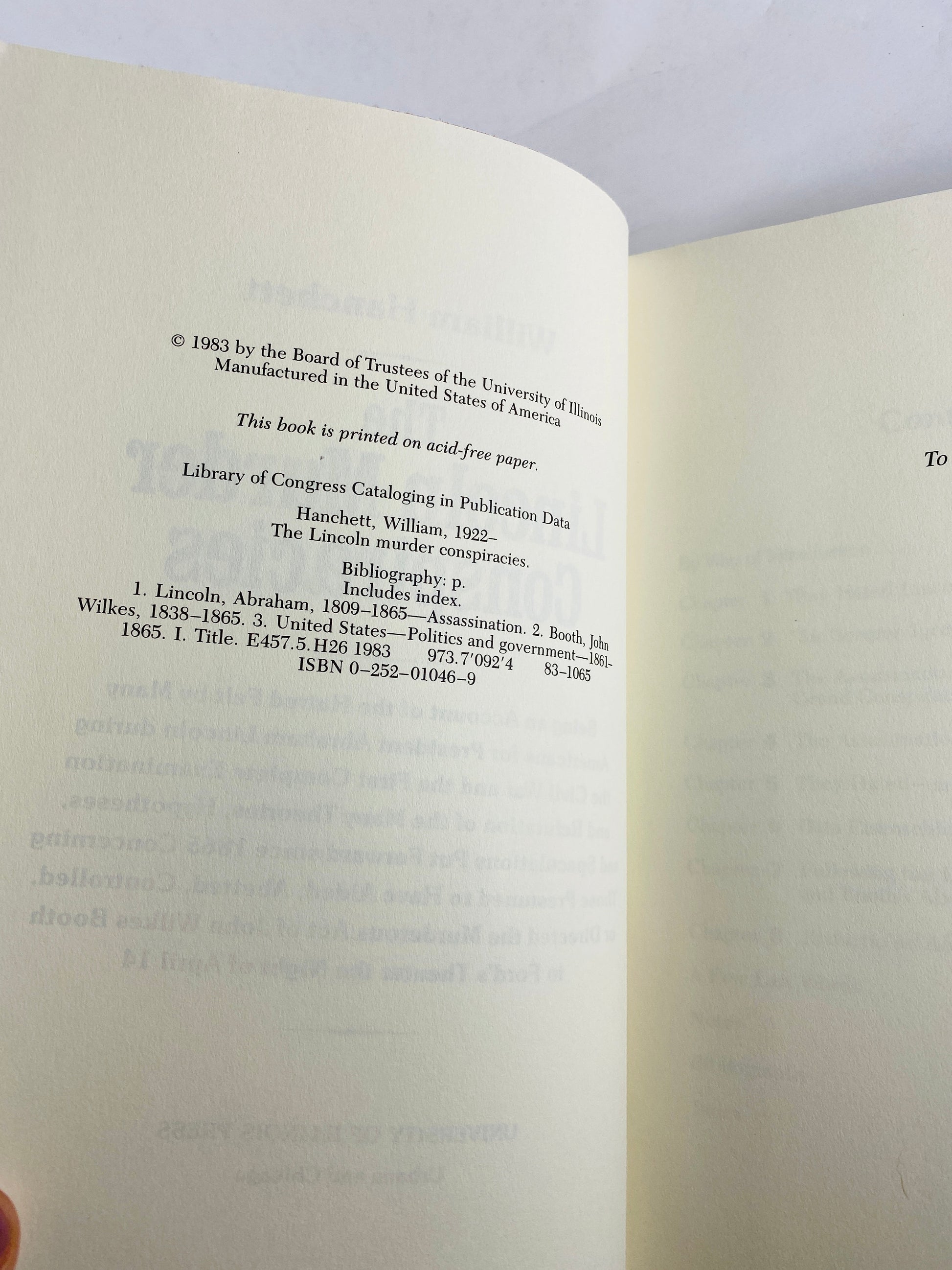 Lincoln Murder Conspiracies vintage book by William Hanchett circa 1983 about John Wilkes Booth theories and speculations Vintage book decor