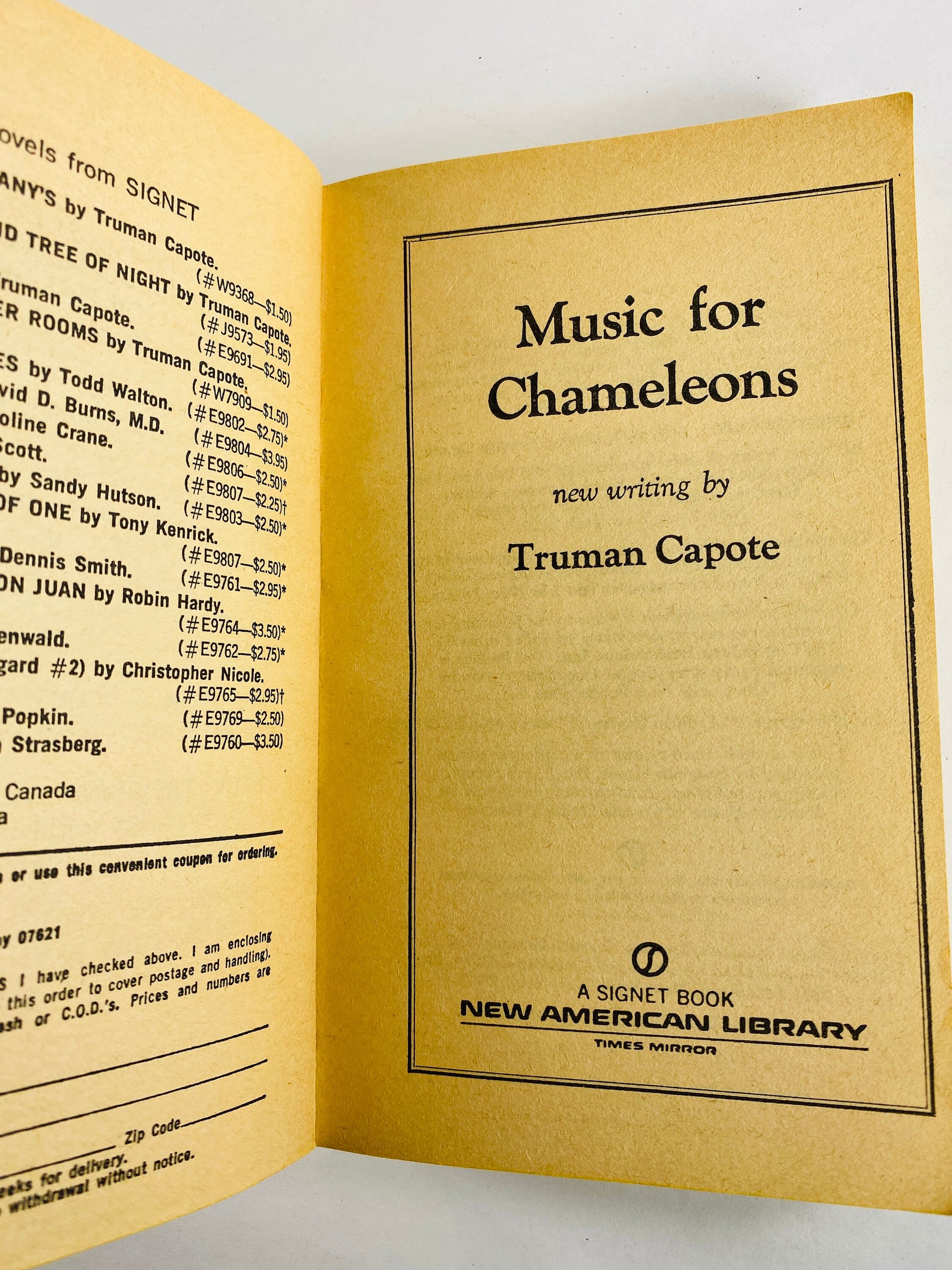 Truman Capote Music for Chameleons Vintage paperback book circa 1981 FIRST PRINTING Short stories of murder and its consequences. Signet