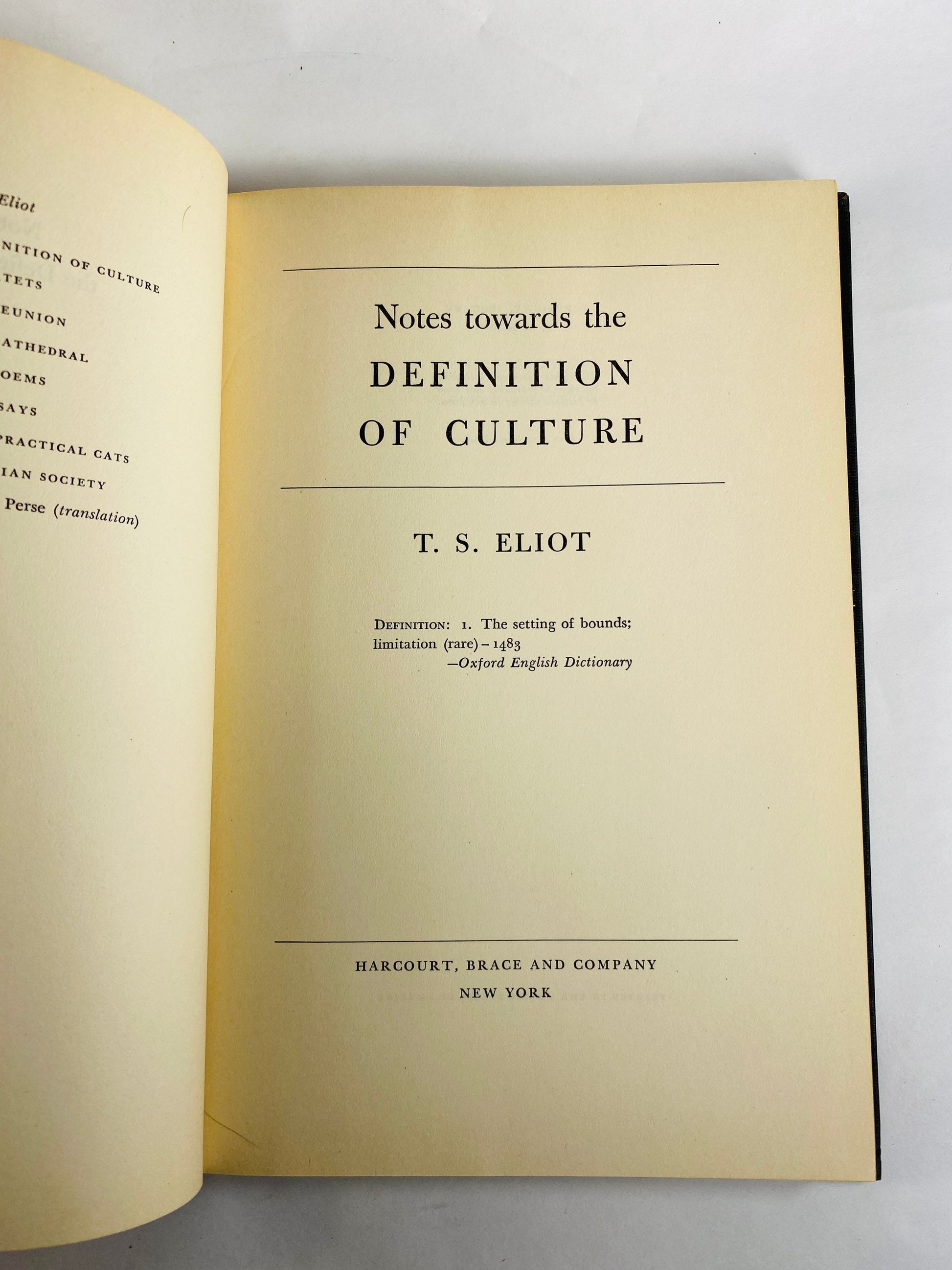 TS Eliot Notes towards the Definition of Culture FIRST American edition vintage book circa 1949