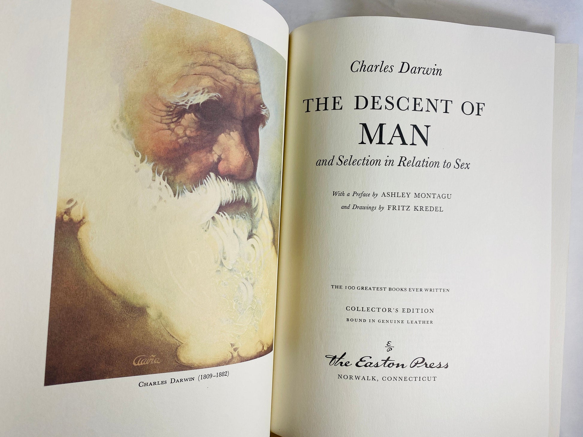 Charles Darwin Descent of Man Selection in Relation to Sex GORGEOUS Easton Press leather bound book 22kt gilt outdoors nature lover gift