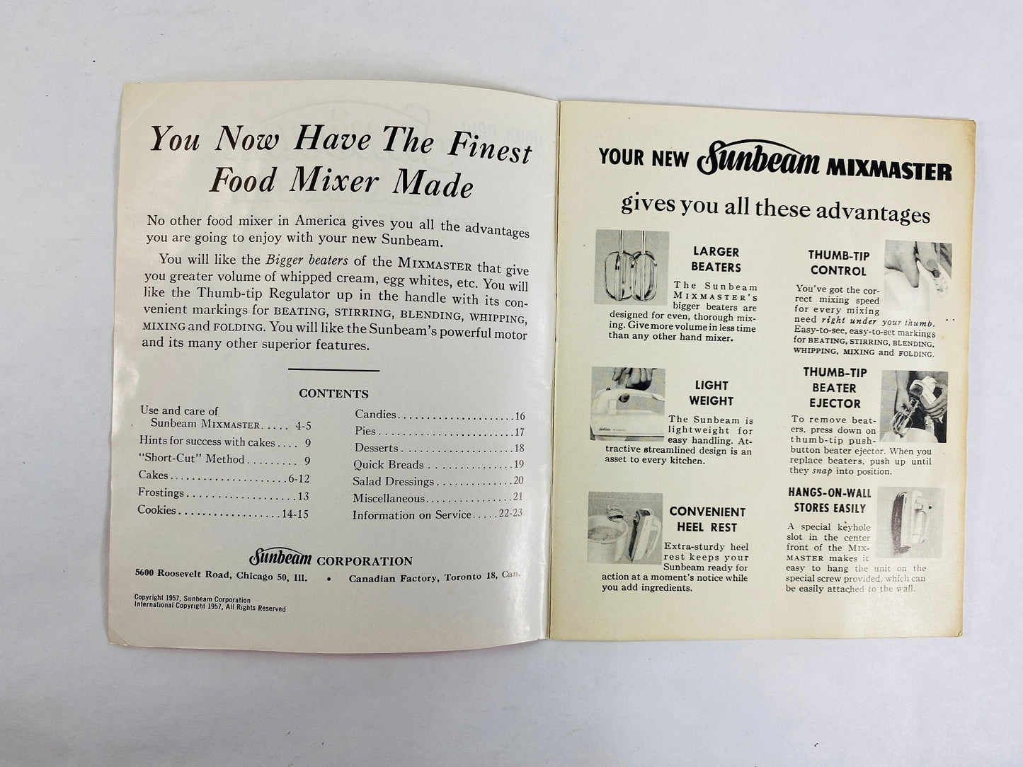 1957 Sunbeam Mixmaster Manual ORIGINAL Vintage booklet Retro 1950s food mixer Instruction and recipes. Collectible.