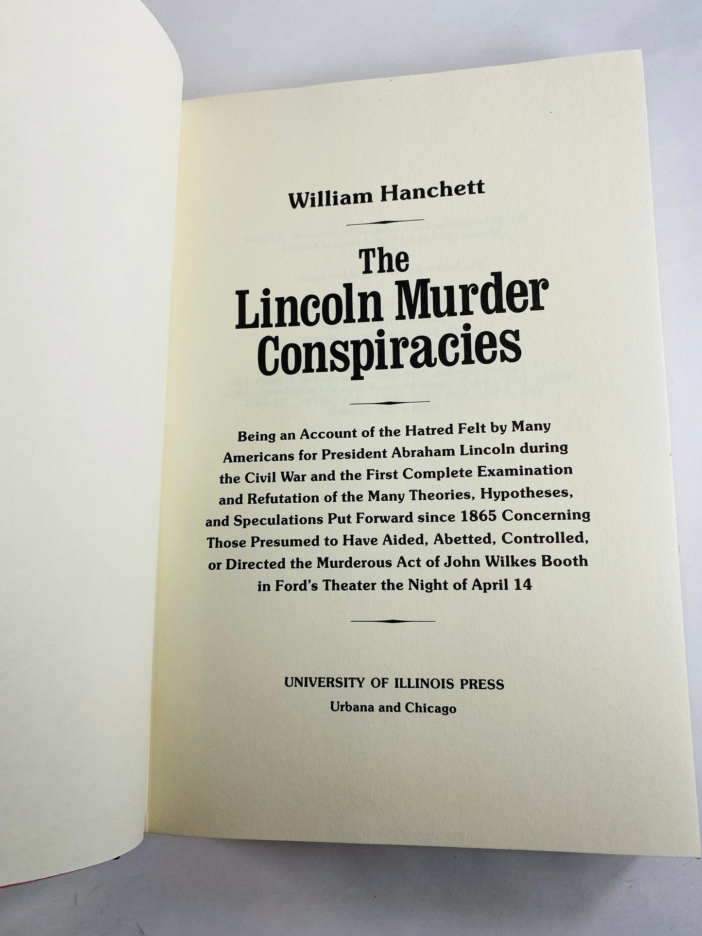 Lincoln Murder Conspiracies vintage book by William Hanchett circa 1983 about John Wilkes Booth theories and speculations Vintage book decor