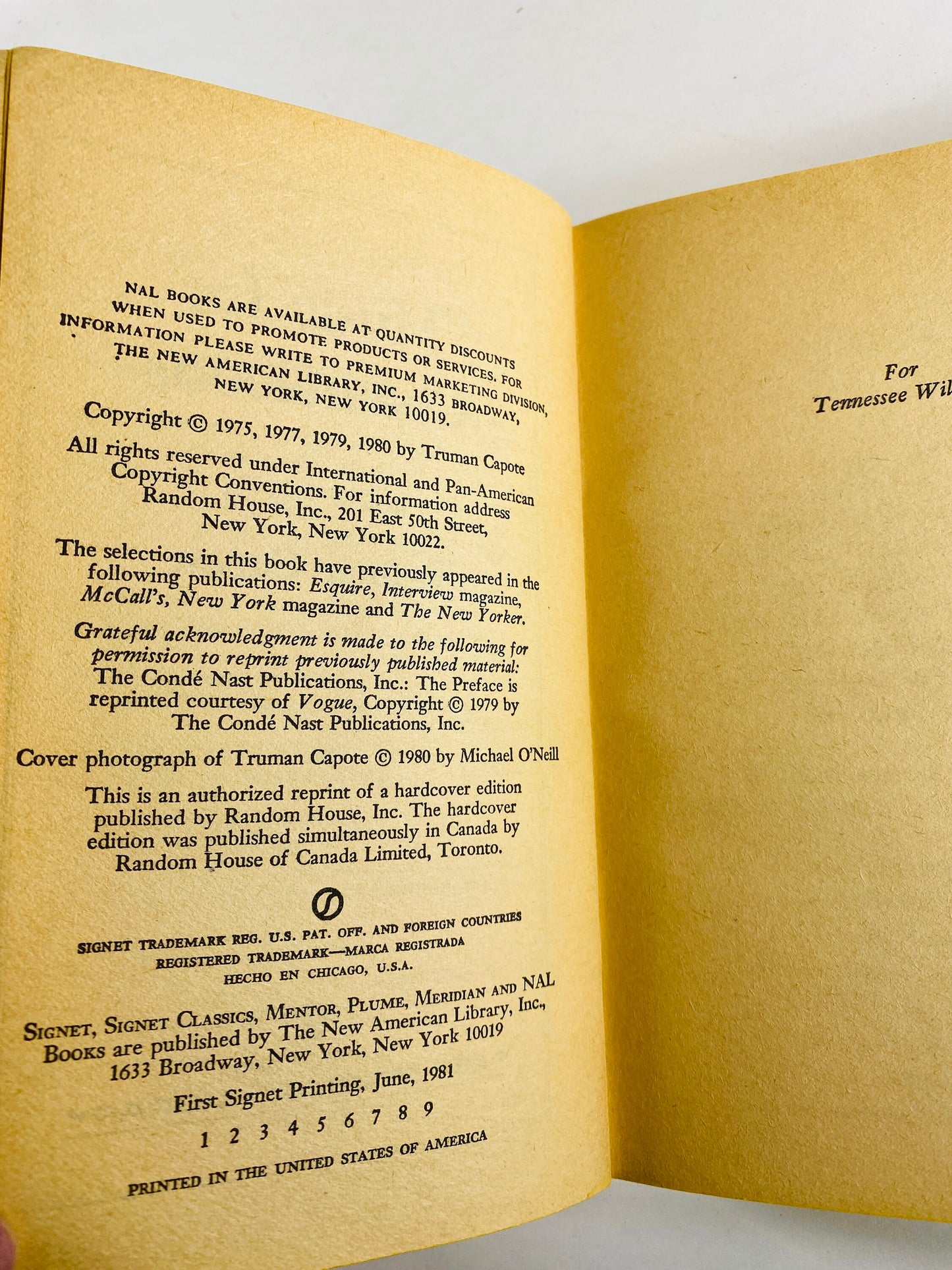 Truman Capote Music for Chameleons Vintage paperback book circa 1981 FIRST PRINTING Short stories of murder and its consequences. Signet