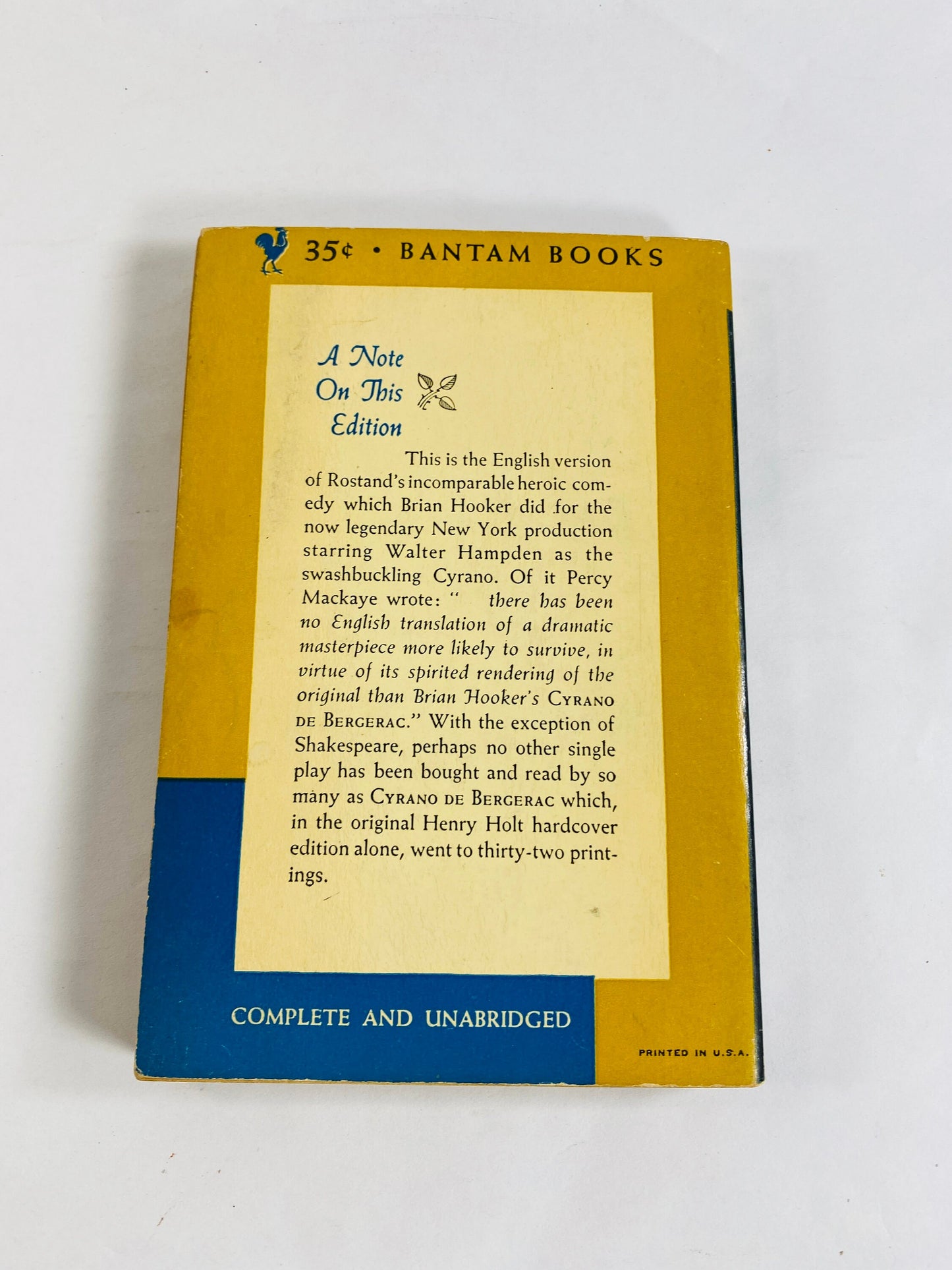 1954 Cyrano de Bergerac by Edmond Rostand vintage paperback book home decor Story of a man with a large nose and self doubt