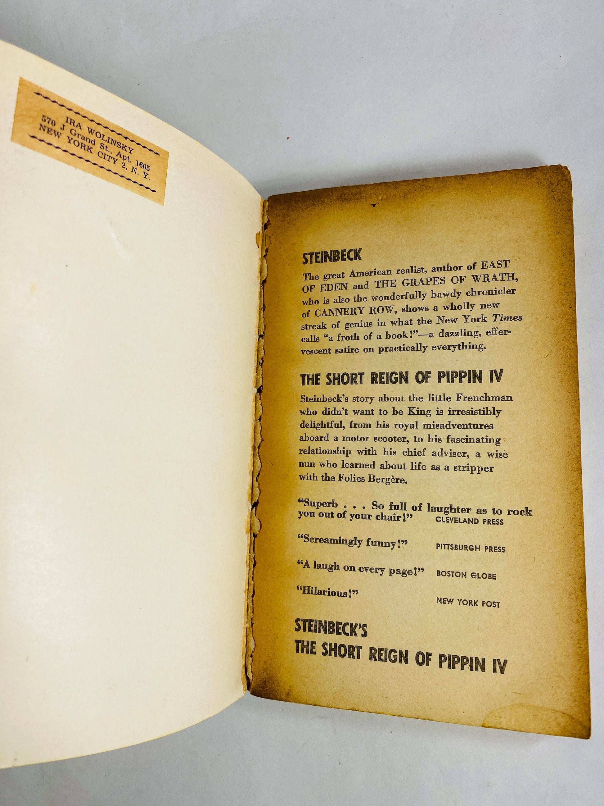 Short Reign of Pippin IV vintage paperback book by John Steinbeck circa 1957 about a man who didn't want to be king