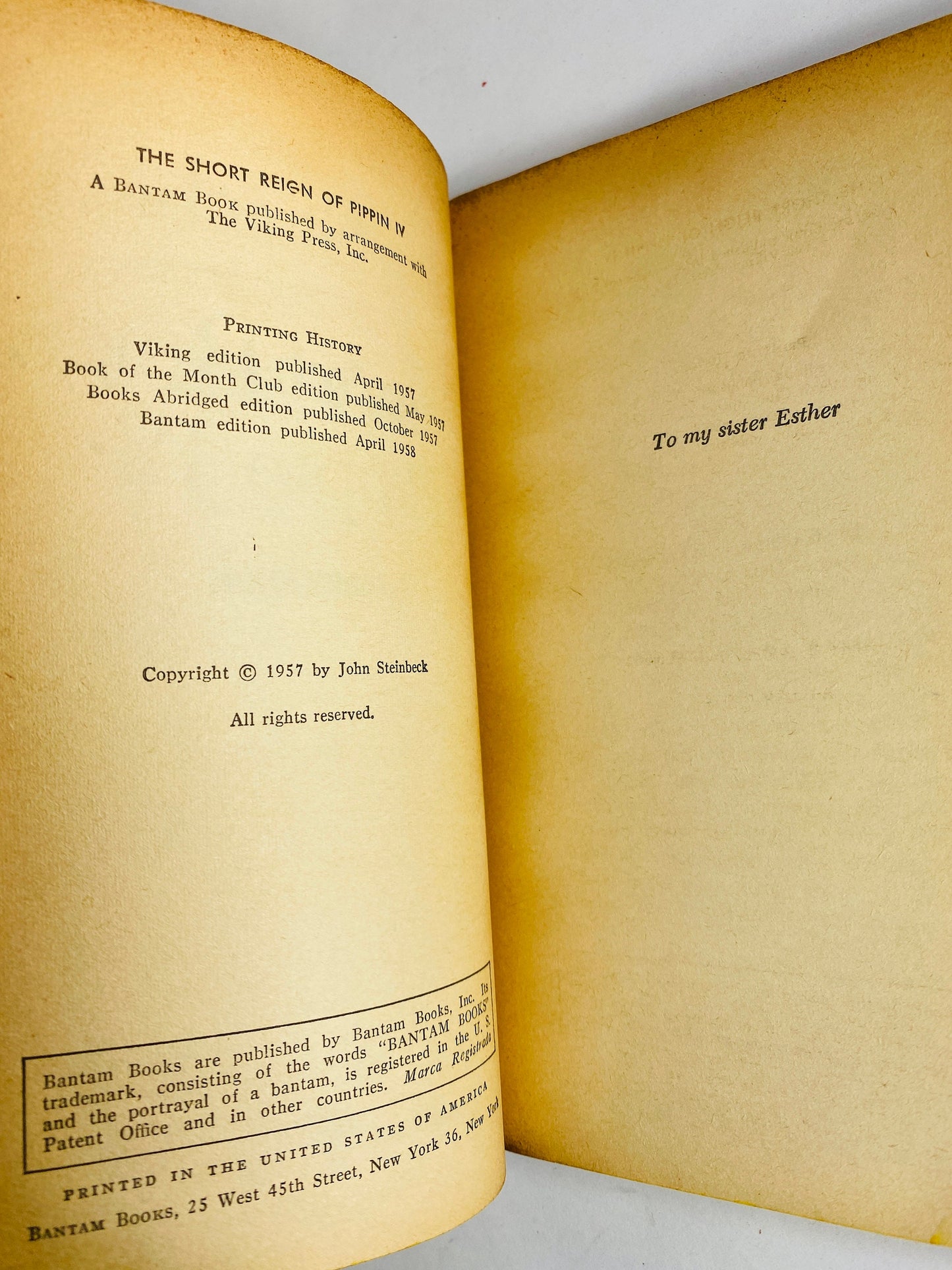 Short Reign of Pippin IV vintage paperback book by John Steinbeck circa 1957 about a man who didn't want to be king