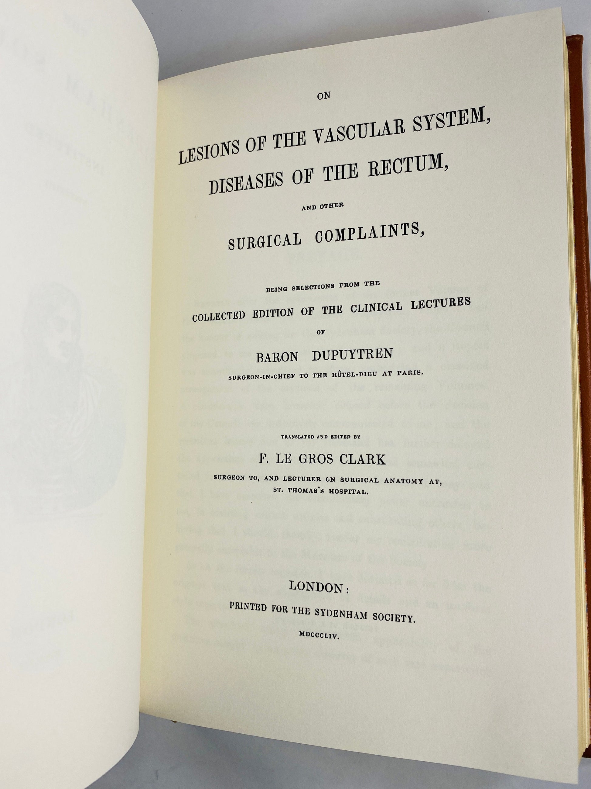 Vascular System Lesions, Rectum Diseases Dupuytren vintage book GORGEOUS brown leather cover embossed gold Surgery Medicine Physician Doctor