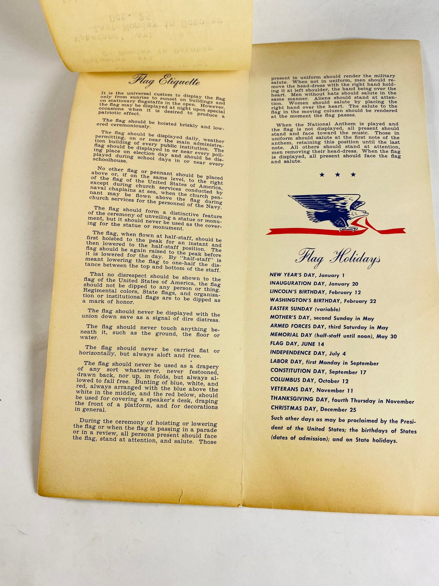 1971 Anin Flag Manufacturer advertising booklet featuring new Columbus Day Military vintage veteran gift.