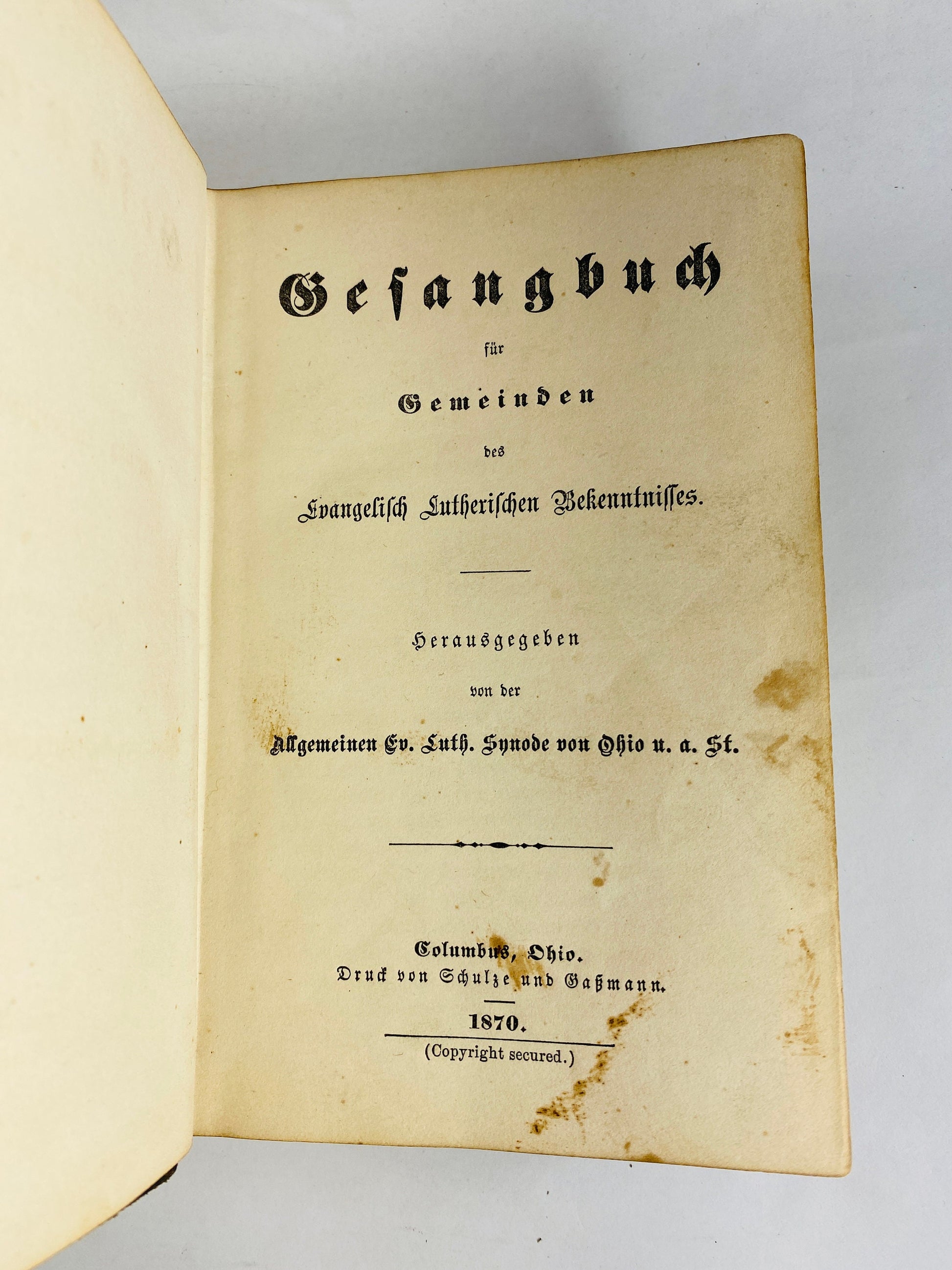 1870 Antique German Lutheran holy bible hymn book brown vintage Blind-stamped cover Morning & evening blessings