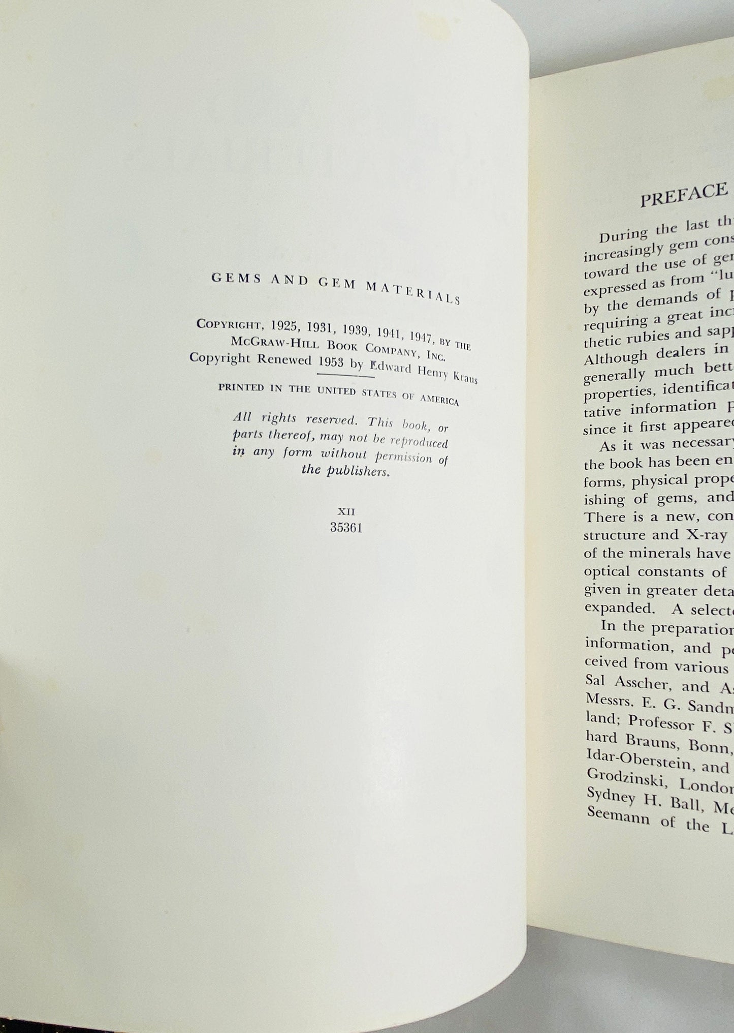 1956 Gems & Gem Materials vintage book by Edward Kraus on properties structure refraction pleochroism and character