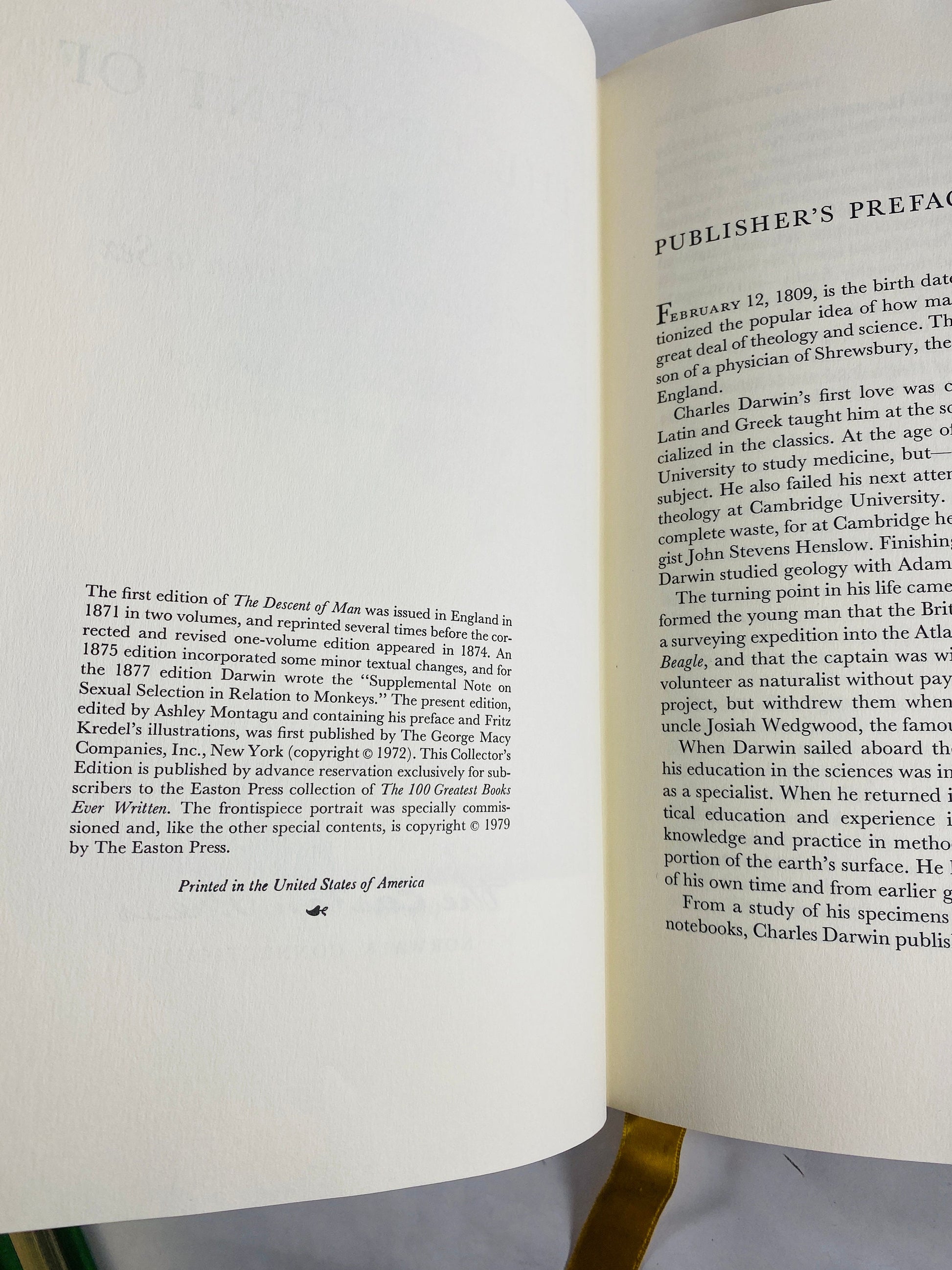 Charles Darwin Descent of Man Selection in Relation to Sex GORGEOUS Easton Press leather bound book 22kt gilt outdoors nature lover gift