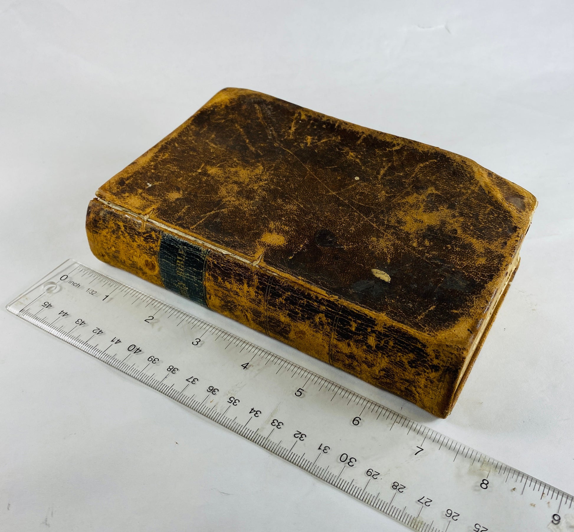 1849 Holy Bible New York American Bible Society Worn brown leather cover New & Old Testaments pre Civil War era home bookshelf decor