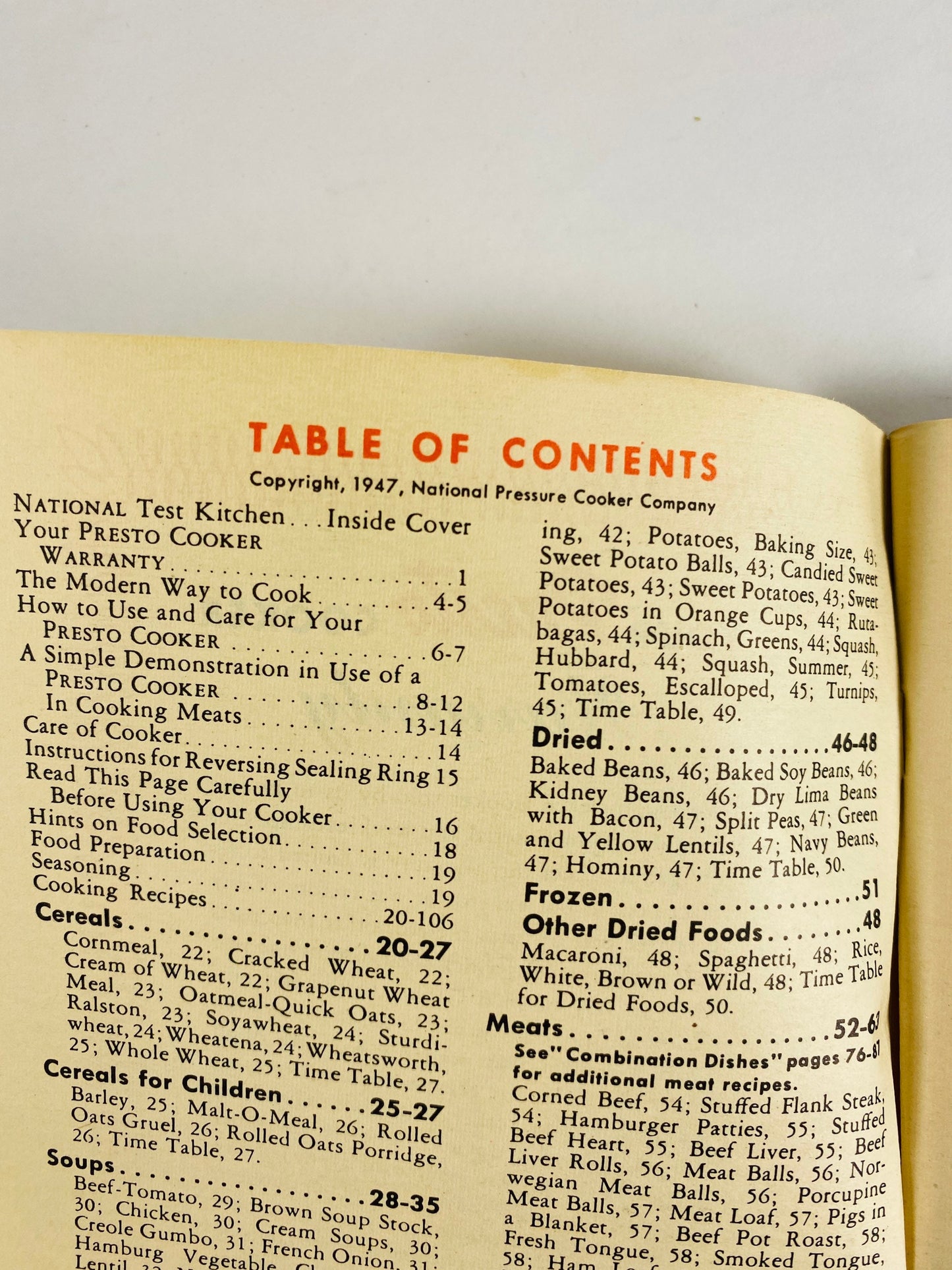 1948 Presto National Pressure Cooker recipe and instruction booklet. Gas stove cookware collector cookbook advertising gift.