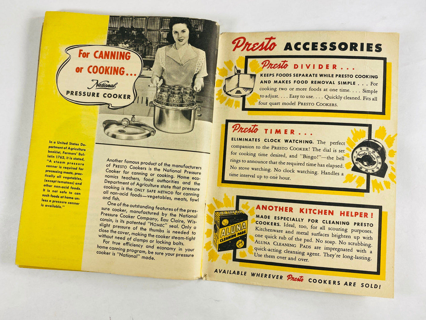 1948 Presto National Pressure Cooker recipe and instruction booklet. Gas stove cookware collector cookbook advertising gift.