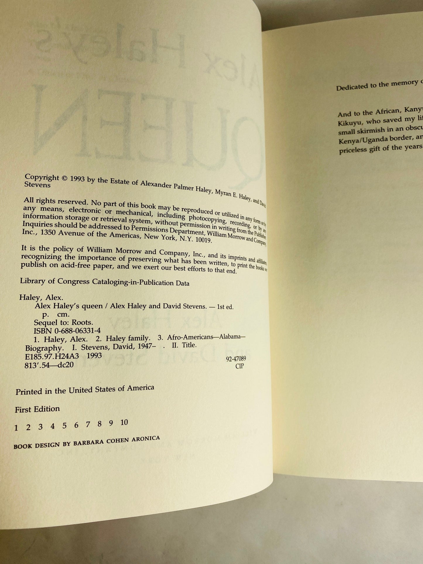 Queen Vintage book by Alex Haley, author of RootsCollectible piece of important literature with dust jacket circa 1992.