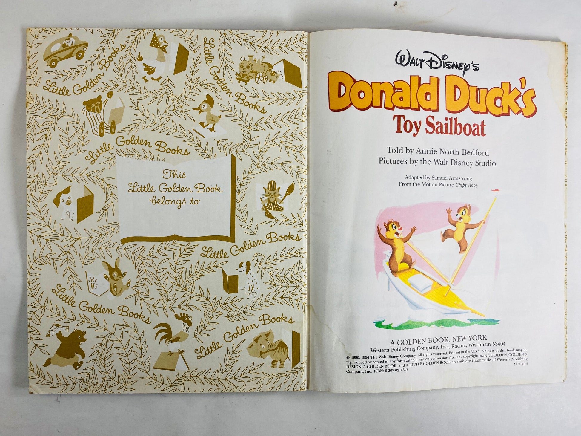 Donald Duck's Toy Sailboat vintage Little Golden Book circa 1990 Children's stories. Walt Disney lover gift Chipmunks.