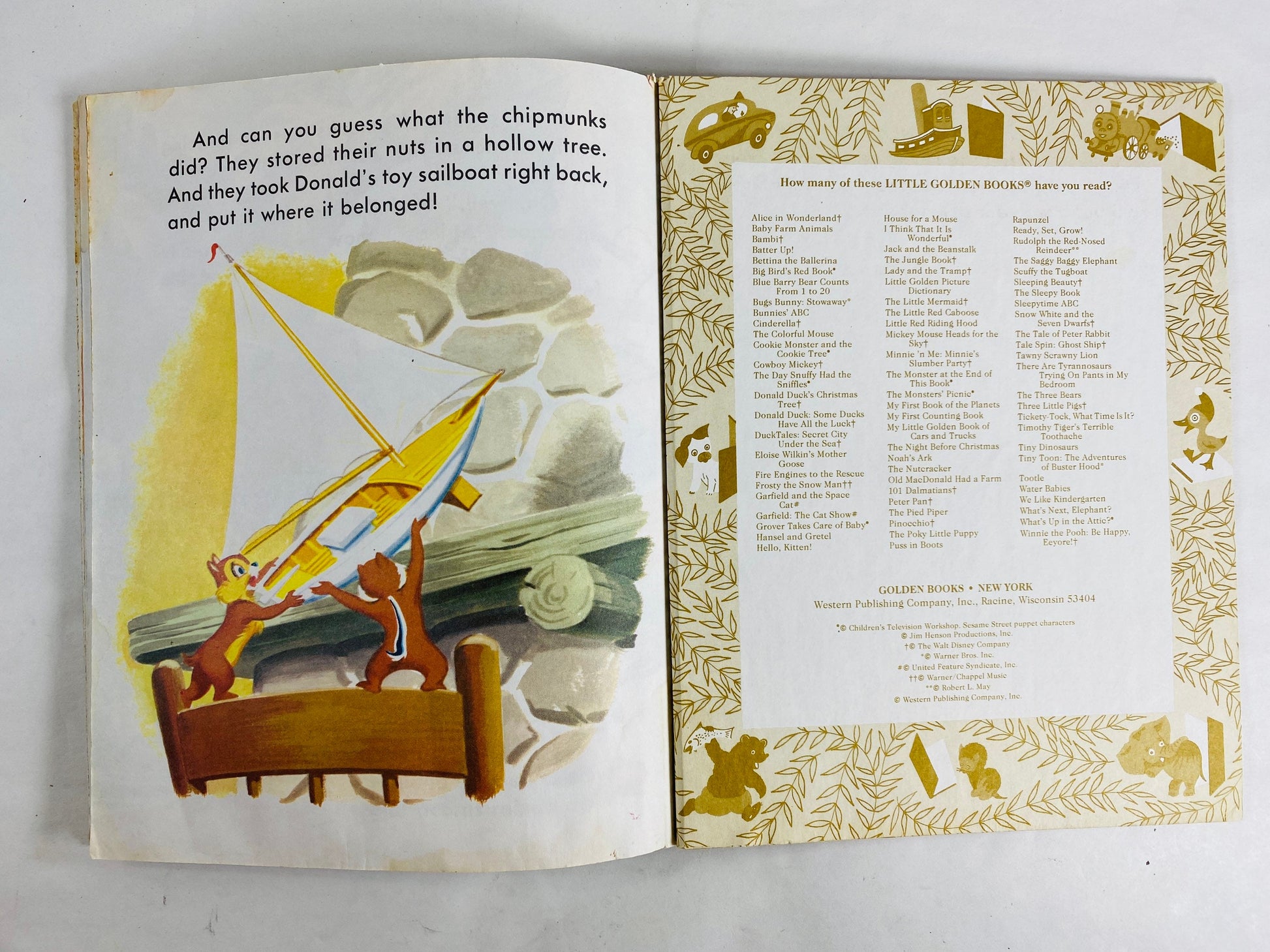 Donald Duck's Toy Sailboat vintage Little Golden Book circa 1990 Children's stories. Walt Disney lover gift Chipmunks.