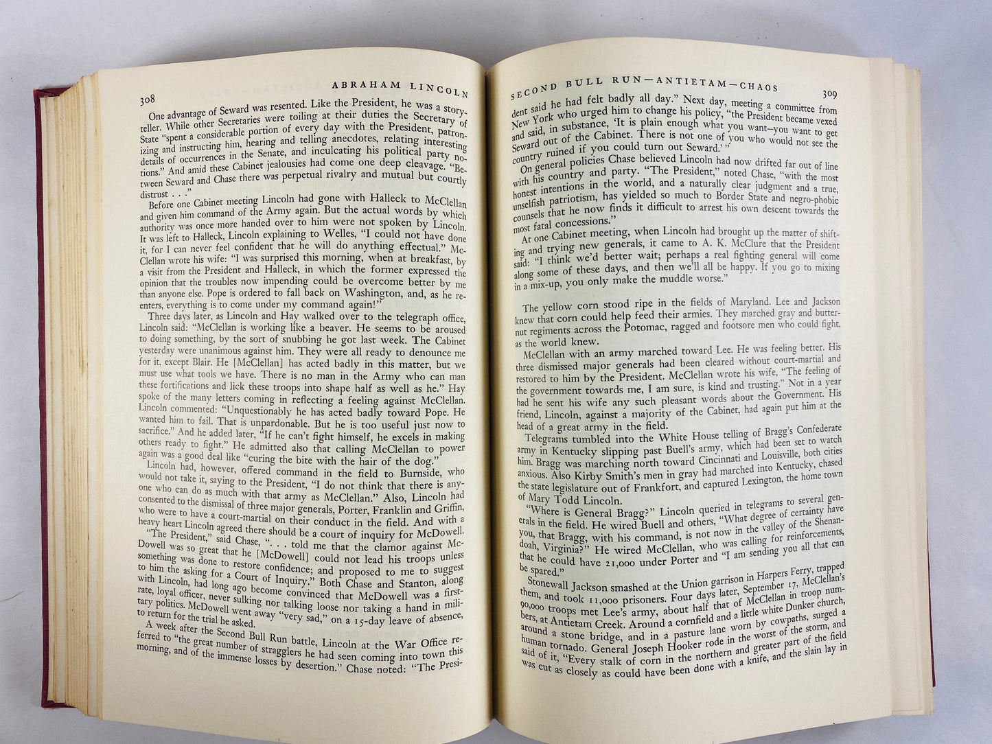 Abraham Lincoln vintage book by Carl Sandburg circa 1954 One Volume Edition Prairie Years Civil War gift Sangamon. Red bookshelf decor
