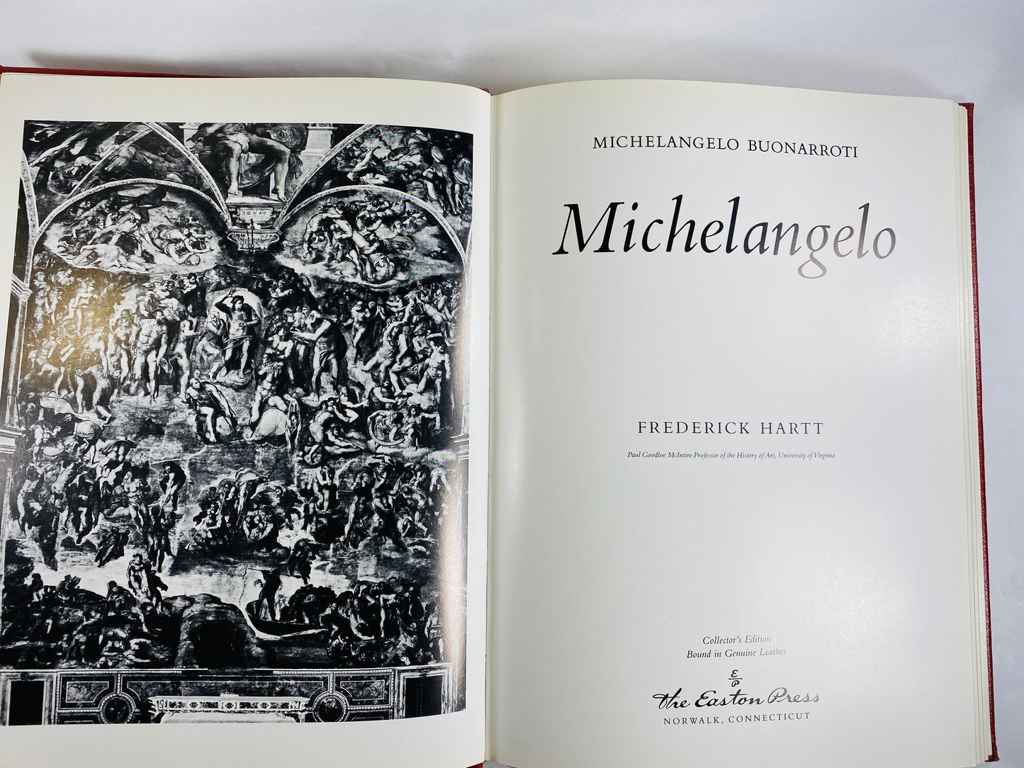 Michelangelo Buonarroti vintage EASTON Press book circa 1983 Bound in GORGEOUS red leather gold embellishments. Art home decor gift