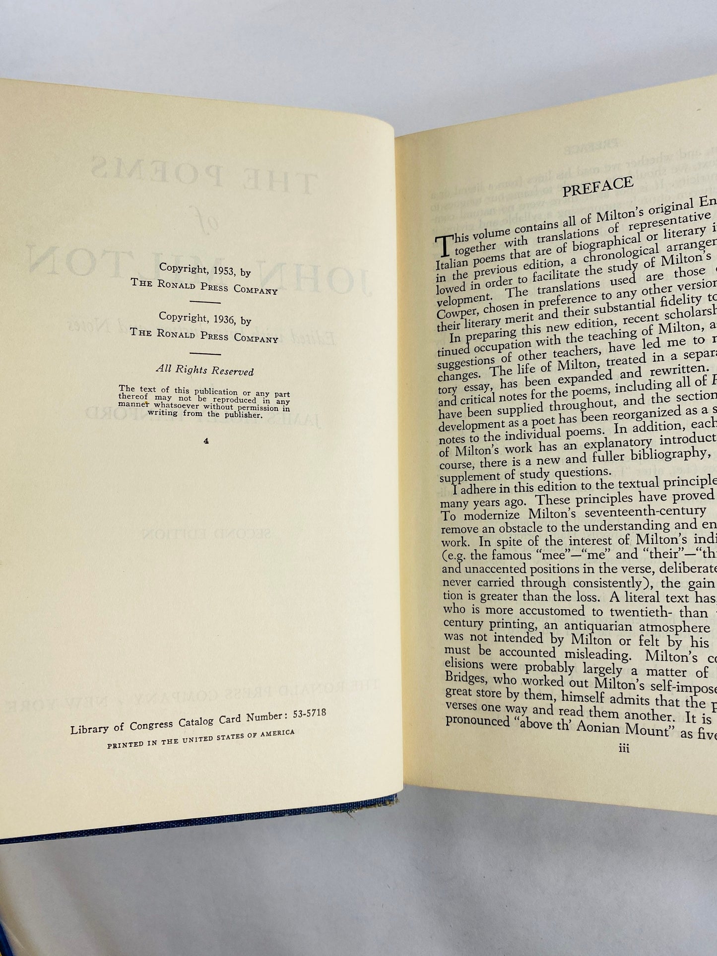 1936 Paradise Lost by John Milton blue vintage book of poetry home bookshelf decor. Poor Condition- notes written inside.