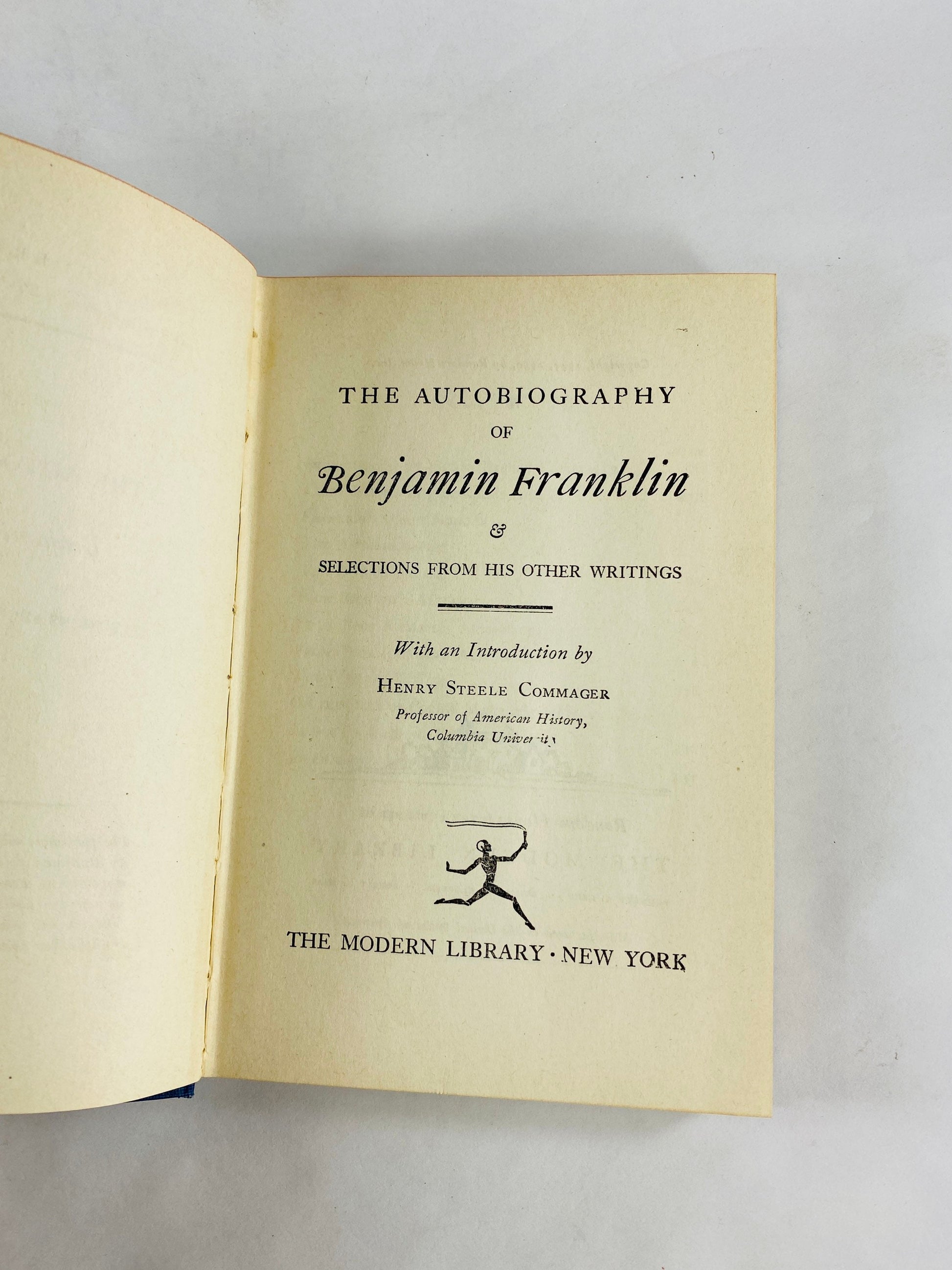 Autobiography of Benjamin Franklin vintage blue Modern Library book circa 1950 Fruits of Solitude by William Penn.