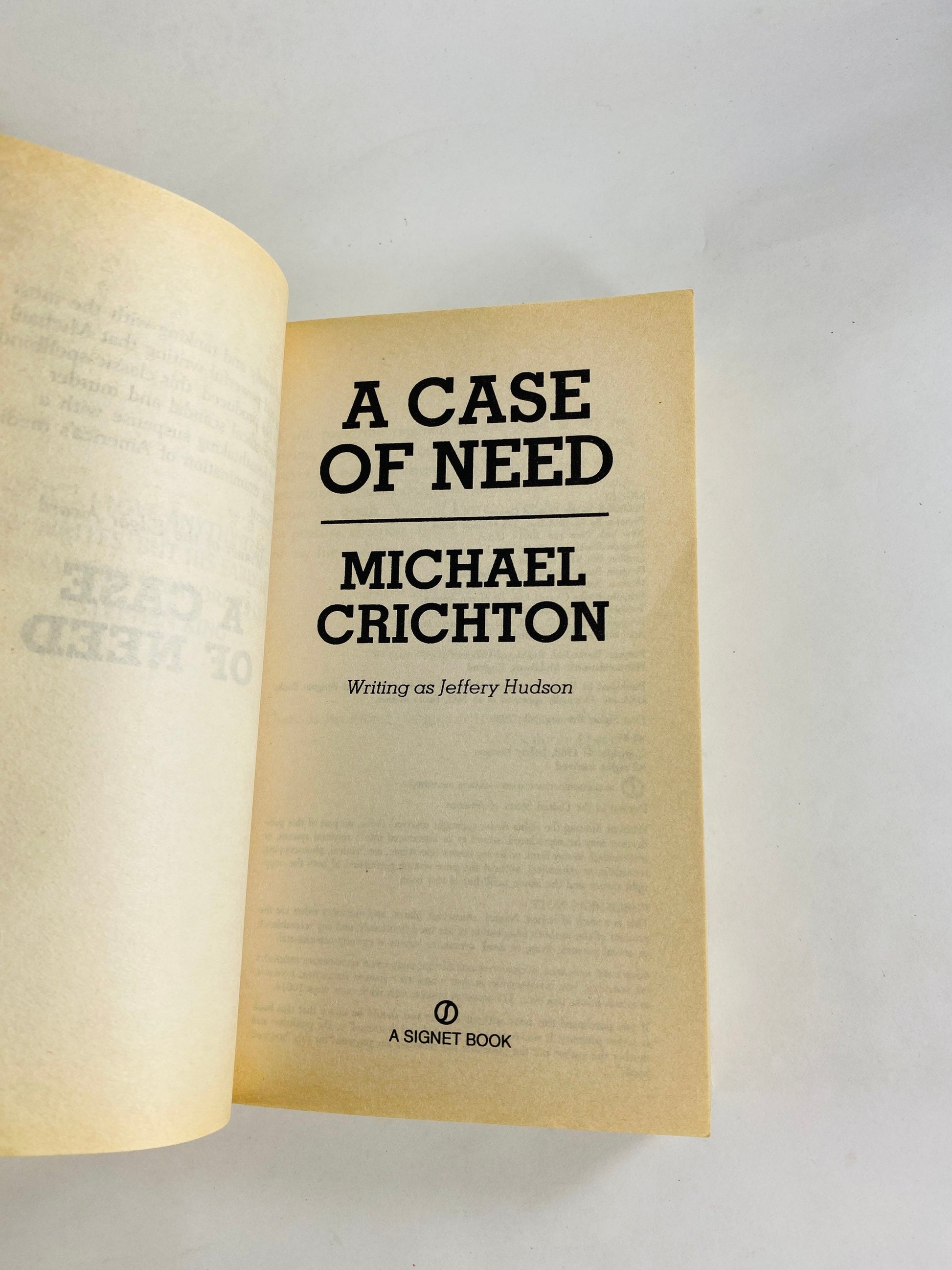 Case of Need by Michael Crichton vintage paperback book circa 1994 Jeffrey Hudson winner of Edgar Award