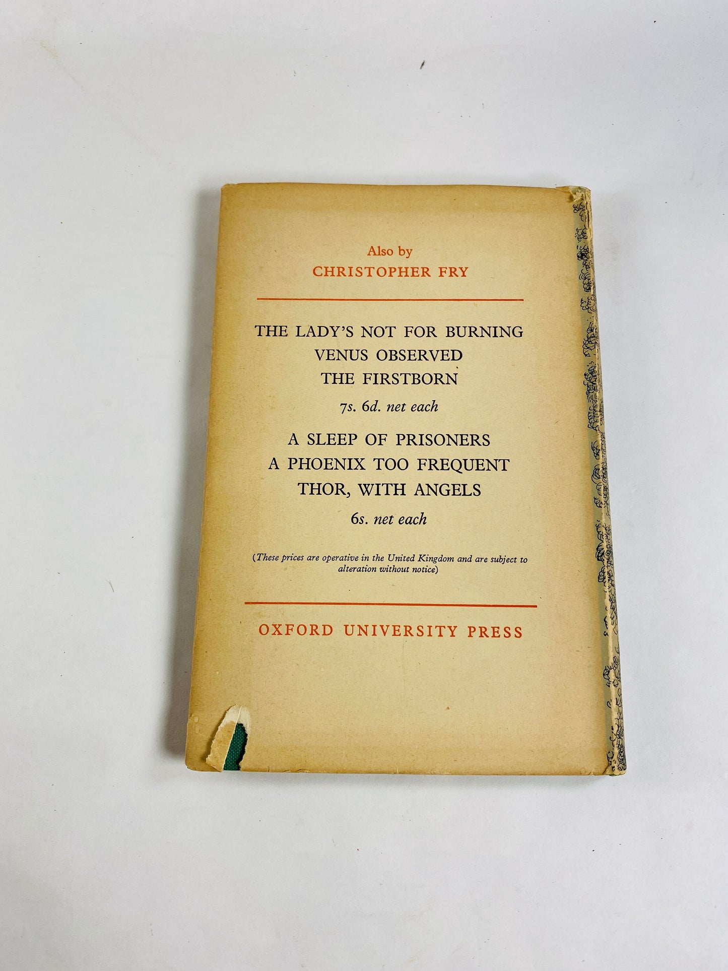 Phoenix Too Frequent vintage book by Christopher Fry circa 1952 Dark Comedy about a woman who falls in love with a soldier at husband's tomb