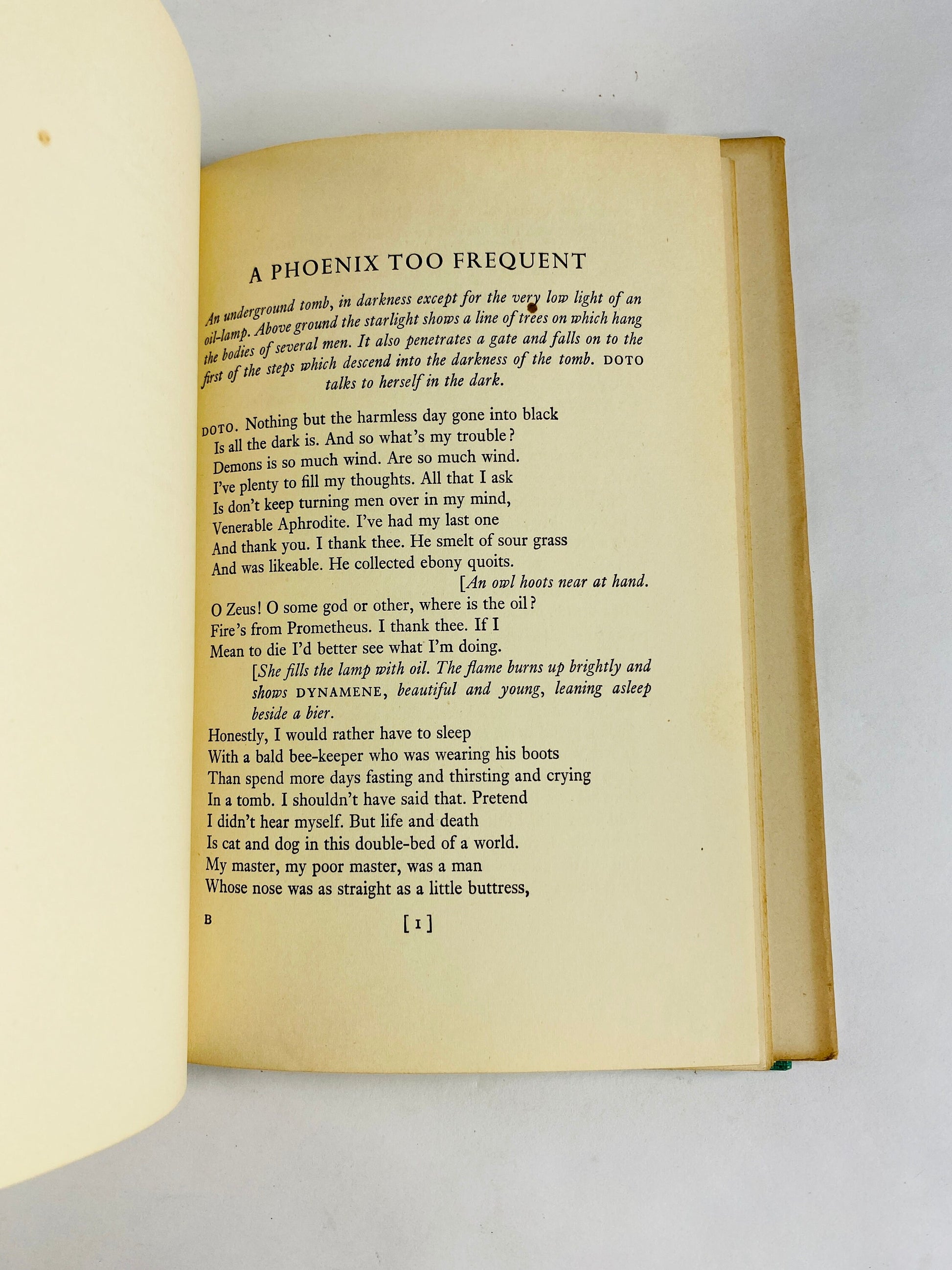 Phoenix Too Frequent vintage book by Christopher Fry circa 1952 Dark Comedy about a woman who falls in love with a soldier at husband's tomb