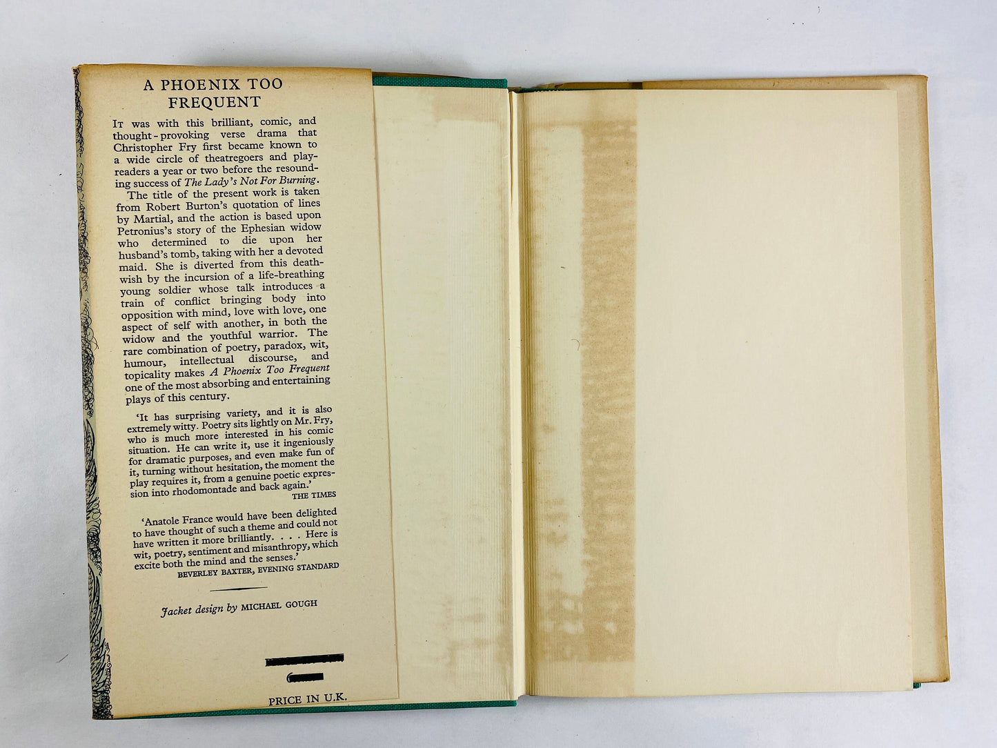 Phoenix Too Frequent vintage book by Christopher Fry circa 1952 Dark Comedy about a woman who falls in love with a soldier at husband's tomb
