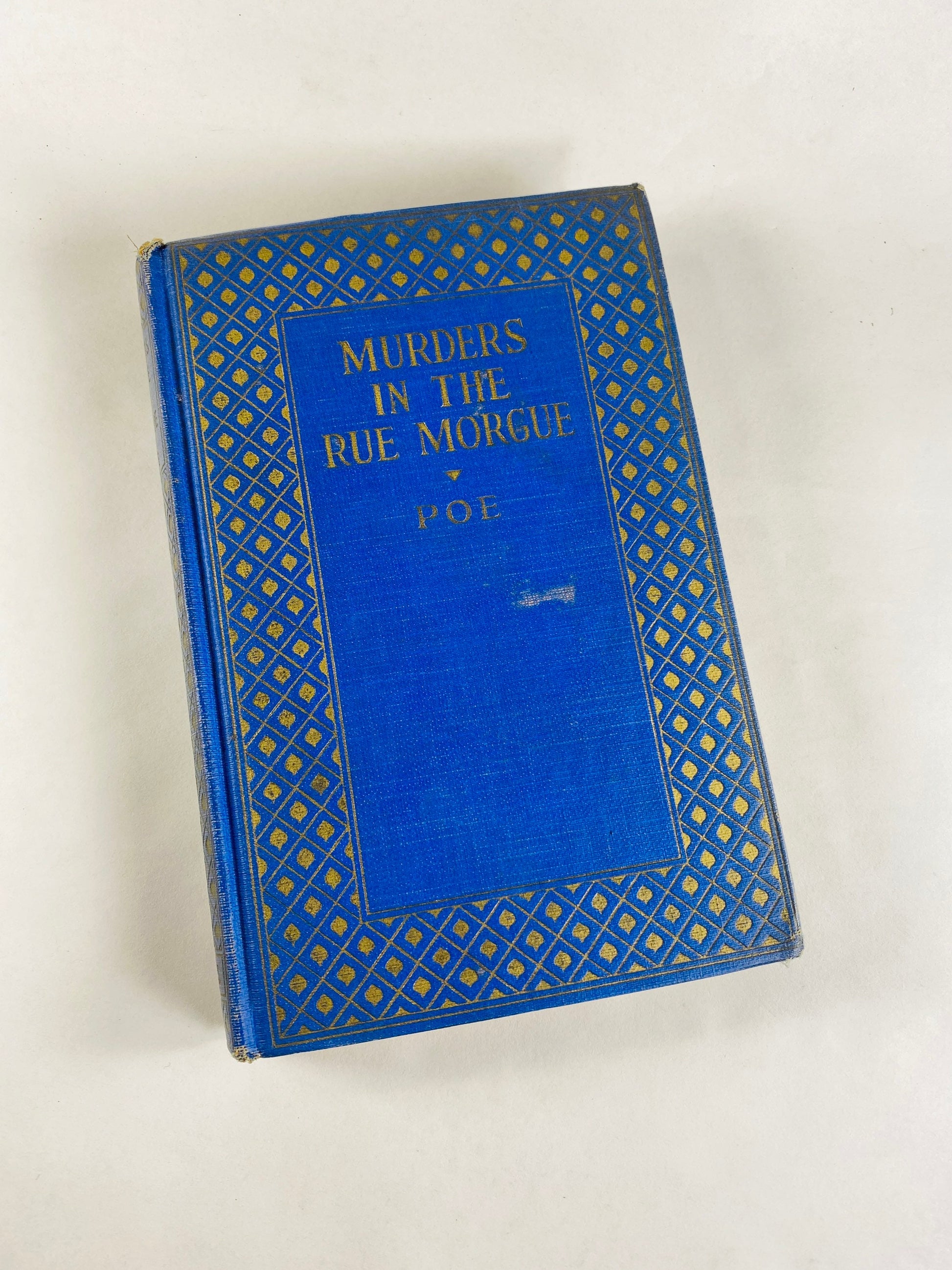 Edgar Allan Poe vintage book of Murder in the Rue Morgue & Tales GORGEOUS binding Assignation Tell-Tale Heart William Wilson Patina Blue