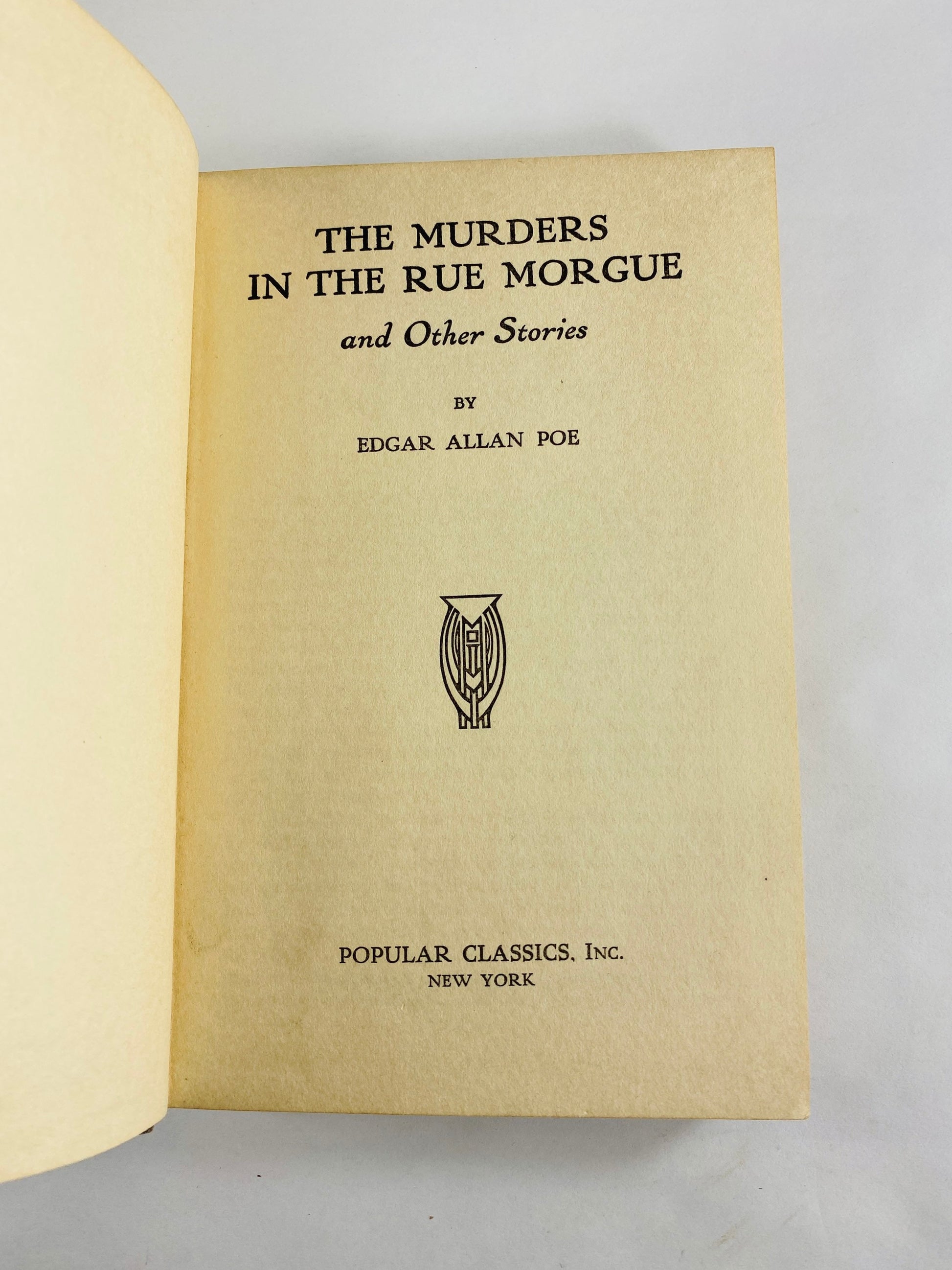Edgar Allan Poe vintage book of Murder in the Rue Morgue & Tales GORGEOUS binding Assignation Tell-Tale Heart William Wilson Patina Blue