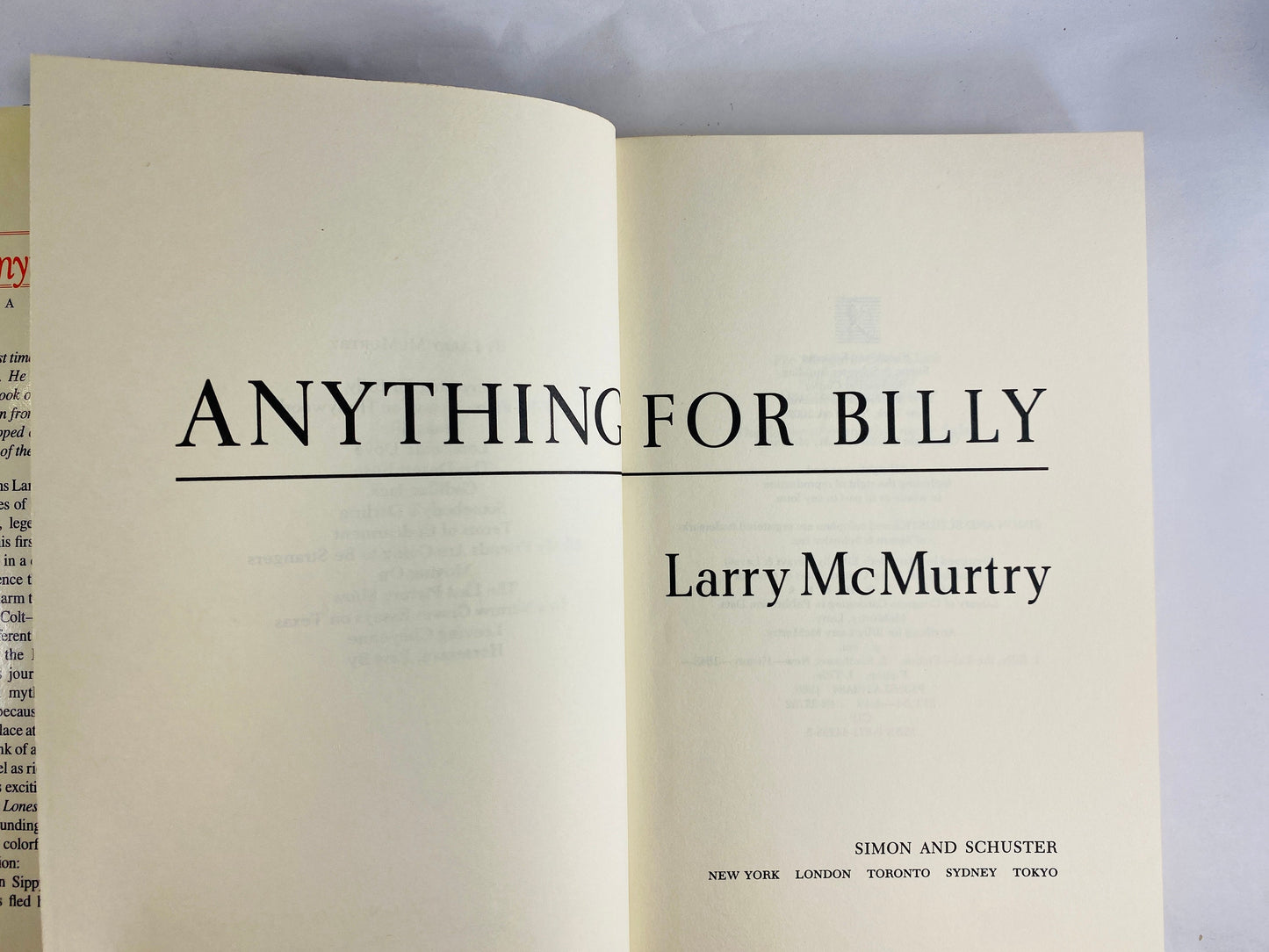 Anything for Billy by Larry McMurtry Vintage FIRST EDITION book 1988 Billy the Kid Billy Bone legend Pulitzer Prize West Texas author