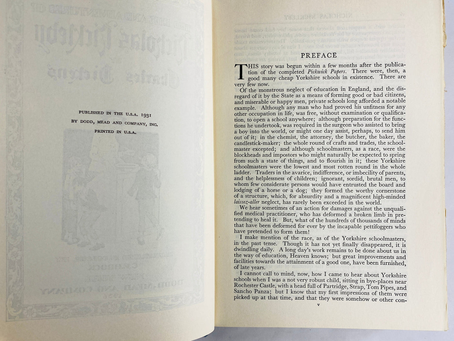 Nicholas Nickleby vintage book by Charles Dickens printed by Dodd, Mead and Co circa 1936 illustrated by CE Brock New York Home decor gift