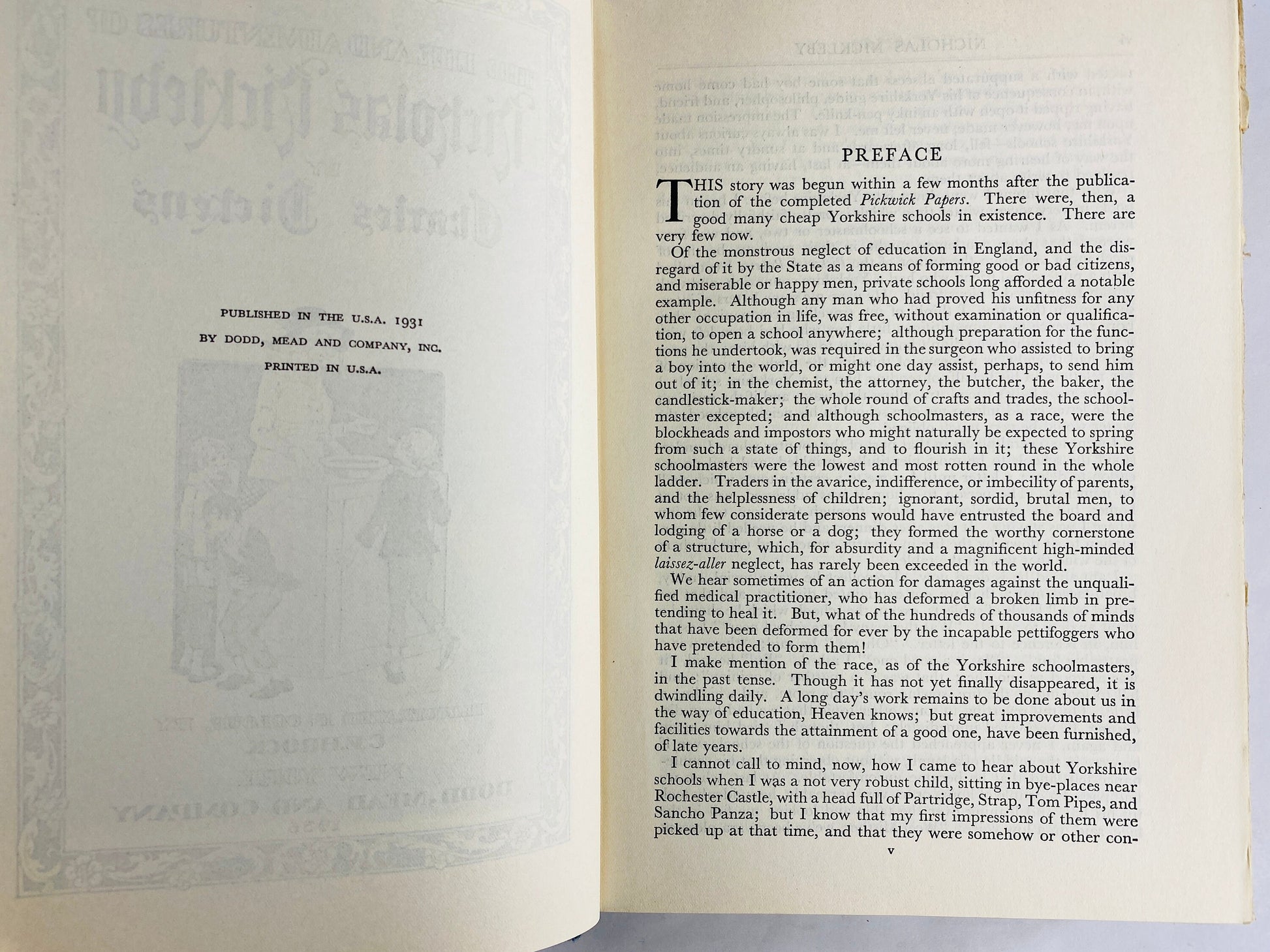 Nicholas Nickleby vintage book by Charles Dickens printed by Dodd, Mead and Co circa 1936 illustrated by CE Brock New York Home decor gift