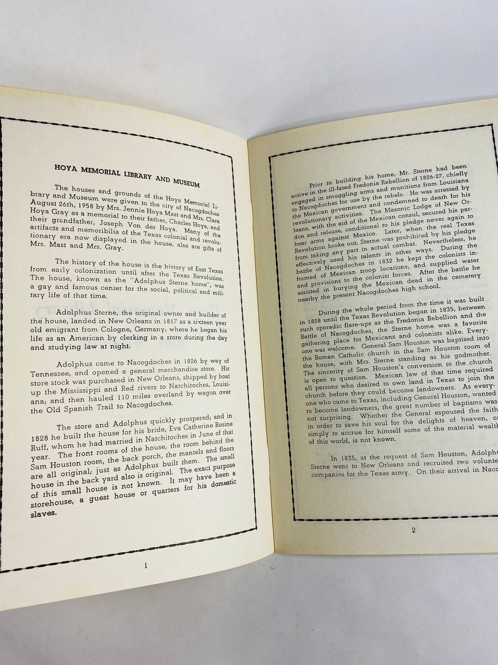 Nacogdoches Texas Hoya Memorial Library vintage booklet Oak Grove Cemetery East Texan history Jennie Hoya Mast Clara Gray Adolphus Sterne