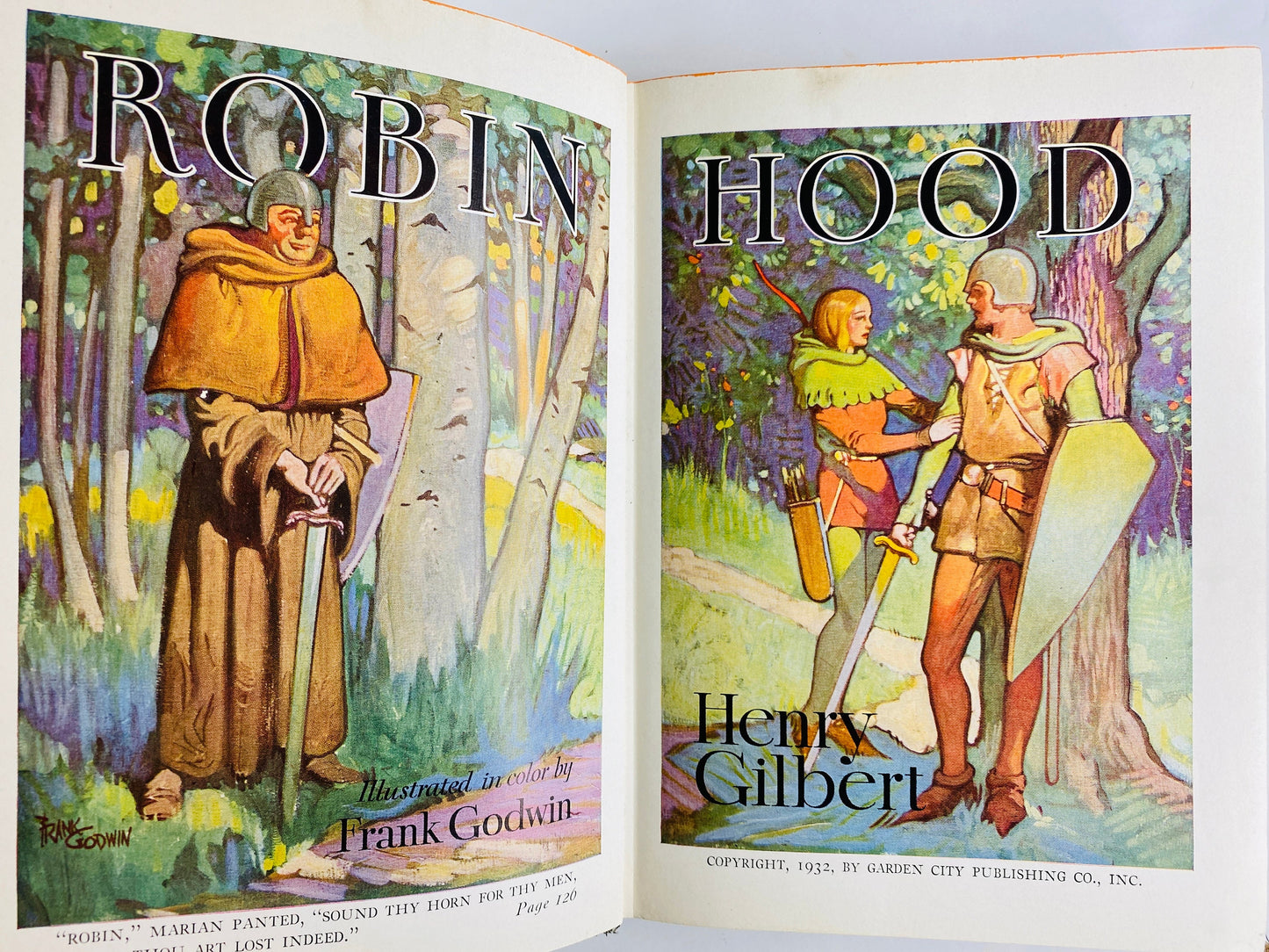 Robin Hood Beautiful vintage book by Henry GIlbert circa 1932 illustrated by Frank Godwin with Dust Jacket