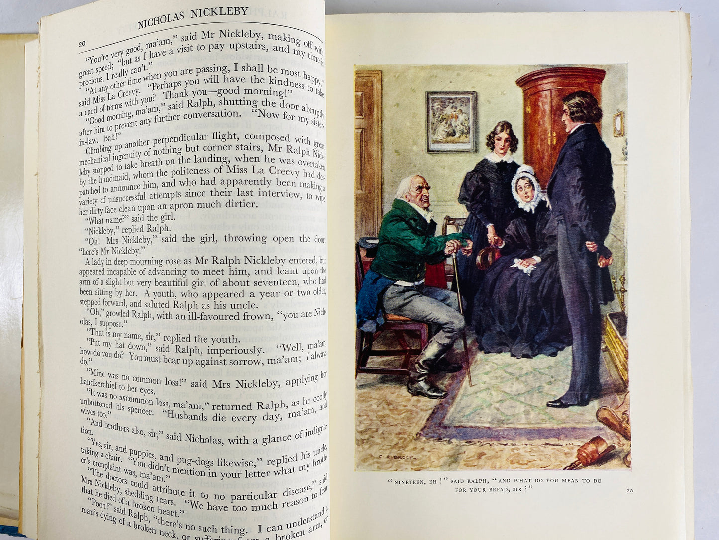 Nicholas Nickleby vintage book by Charles Dickens printed by Dodd, Mead and Co circa 1936 illustrated by CE Brock New York Home decor gift