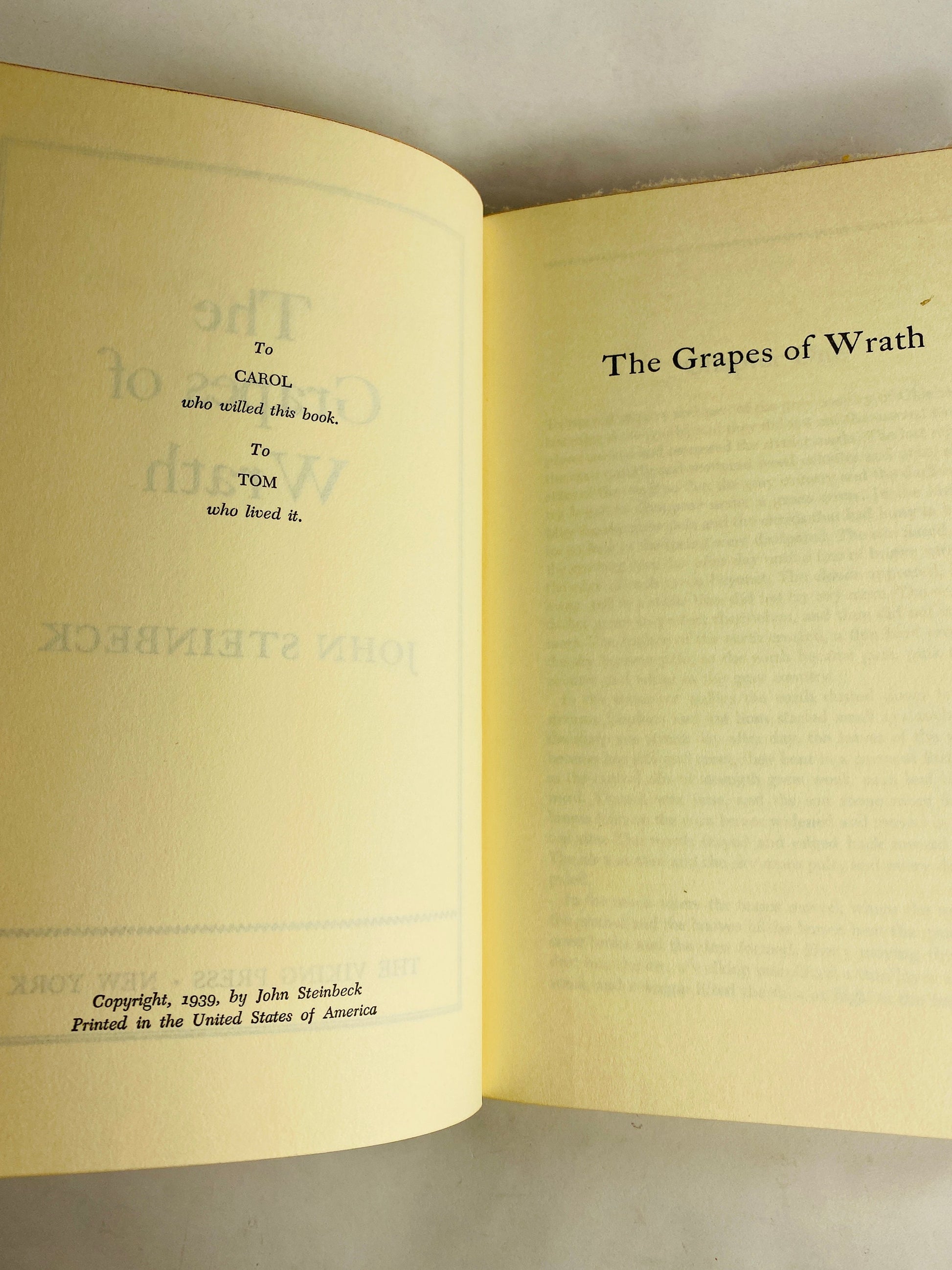 Grapes of Wrath vintage book by John Steinbeck EARLY PRINTING circa 1967 Viking Press BCE with dust jacket. Collector bookshelf gift