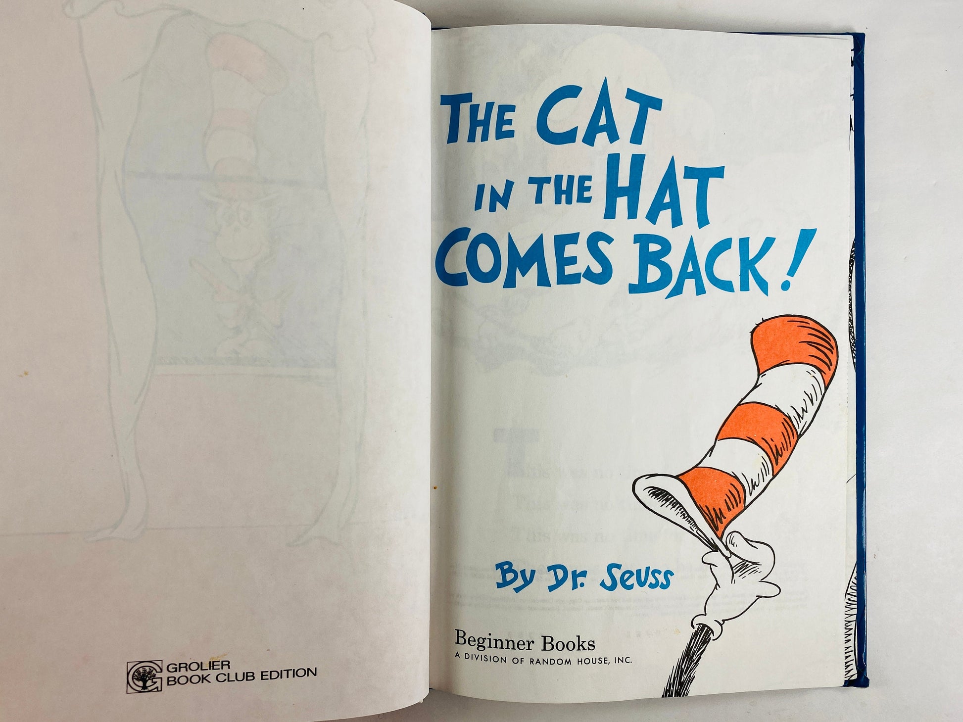 Vintage Cat in the Hat Comes Back book by Dr. Seuss circa 1958. EARLY PRINTING Grolier BC Children's Collectible.