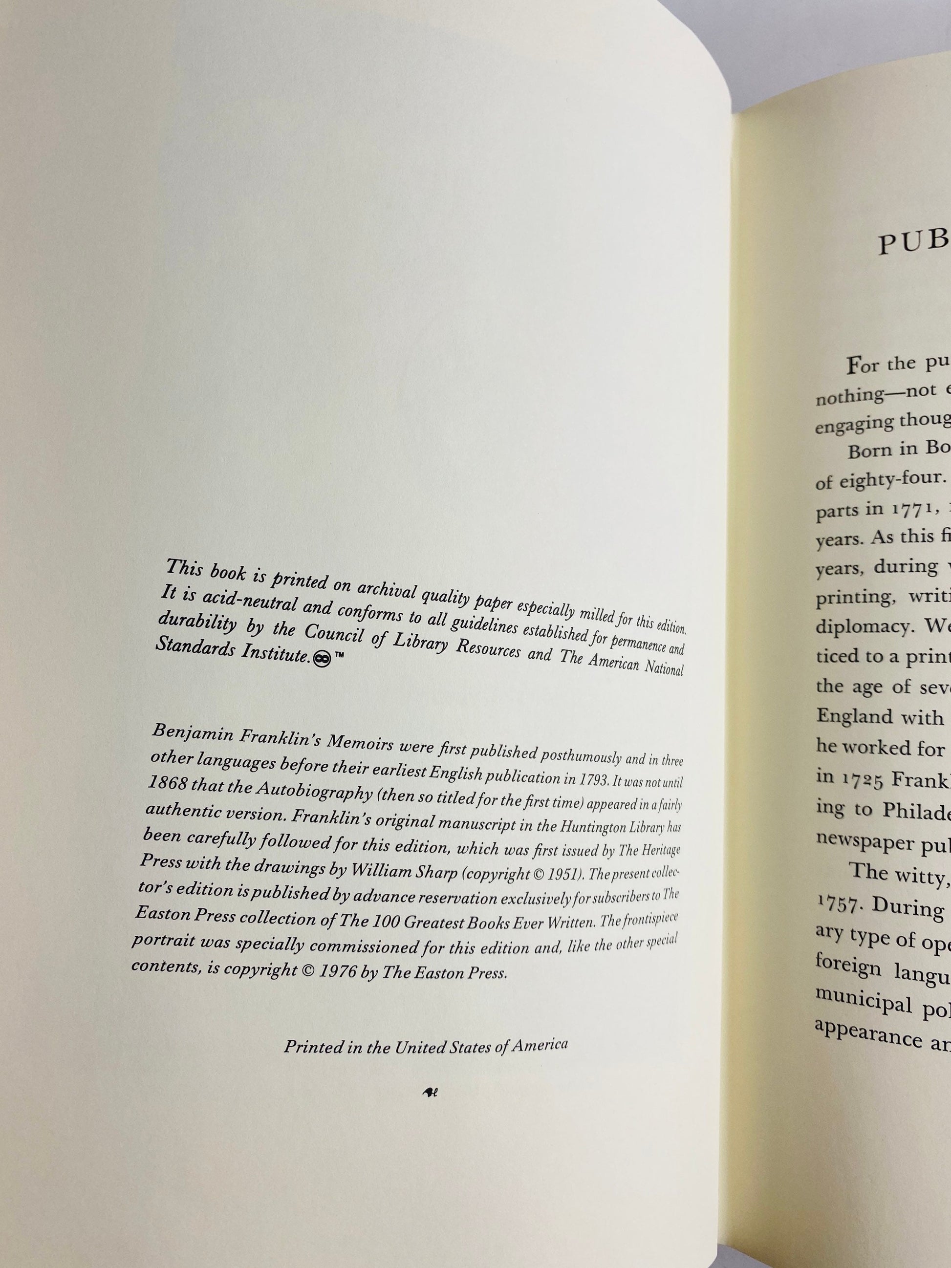 Benjamin Franklin autobiography vintage Easton Press leather book circa 1976 beautiful brown binding gold tooling