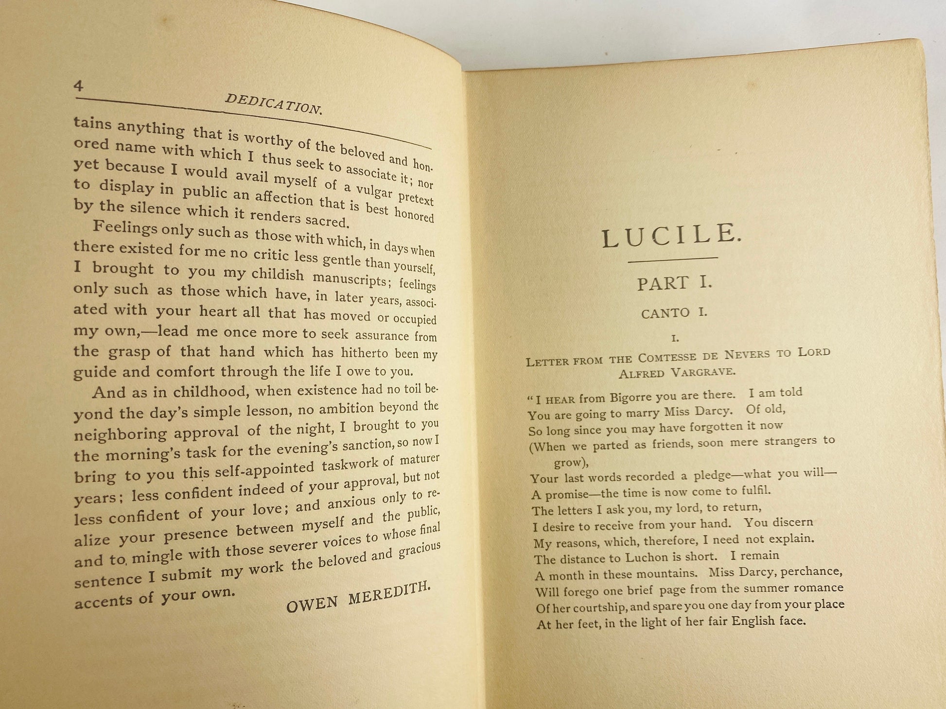 1860 Victorian Romance vintage book Lucille by Owen Meredith Gorgeous brown leather book. Poetry verse novel Robert Bulwer-Lytton. gift