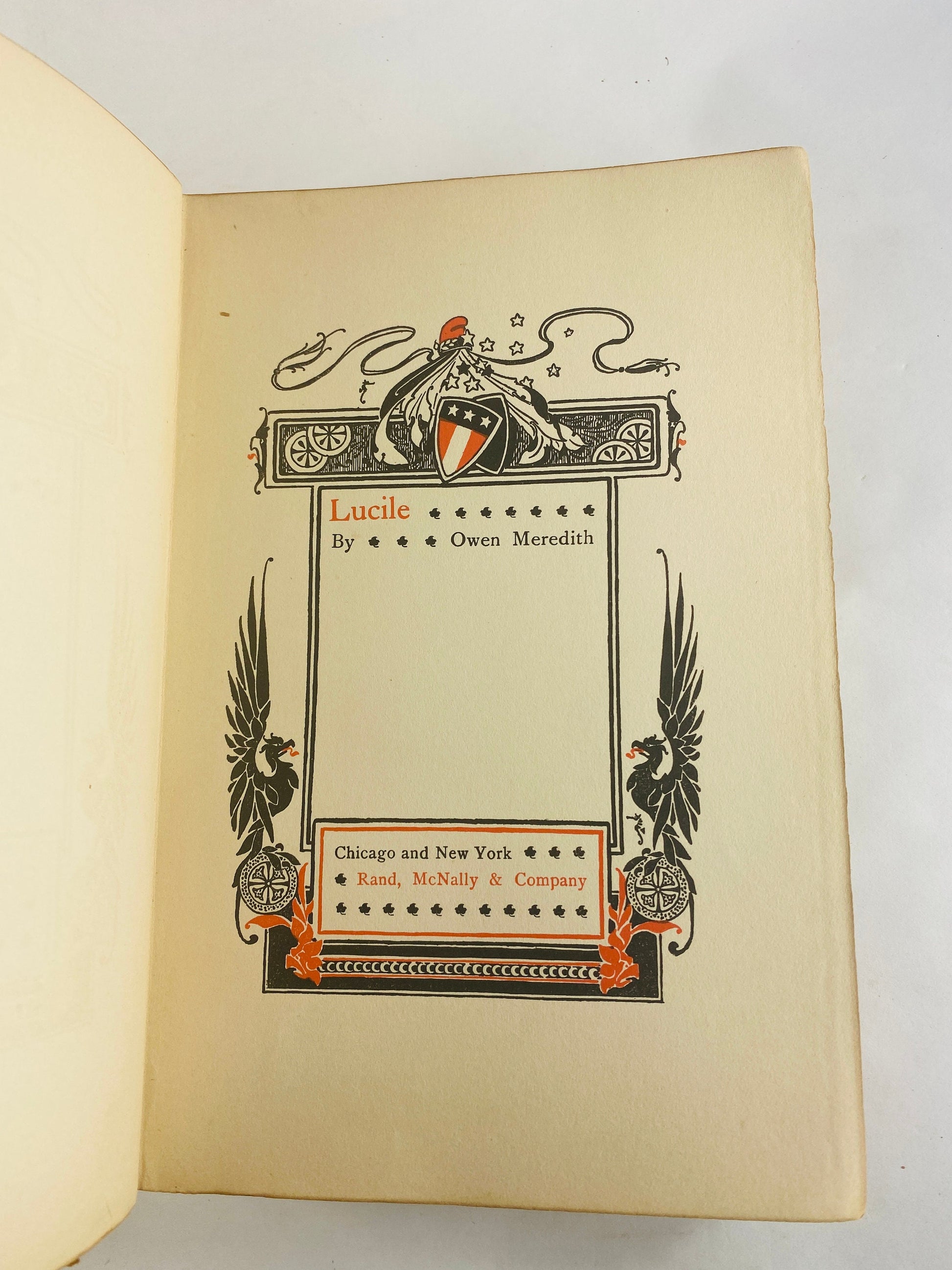 1860 Victorian Romance vintage book Lucille by Owen Meredith Gorgeous brown leather book. Poetry verse novel Robert Bulwer-Lytton. gift