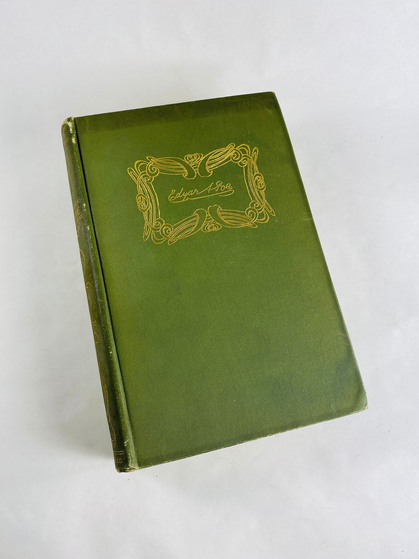 Literary Criticism of Edgar Allan Poe vintage book circa 1884 advocating for autonomy of poetry Antique collectible green decor with gold