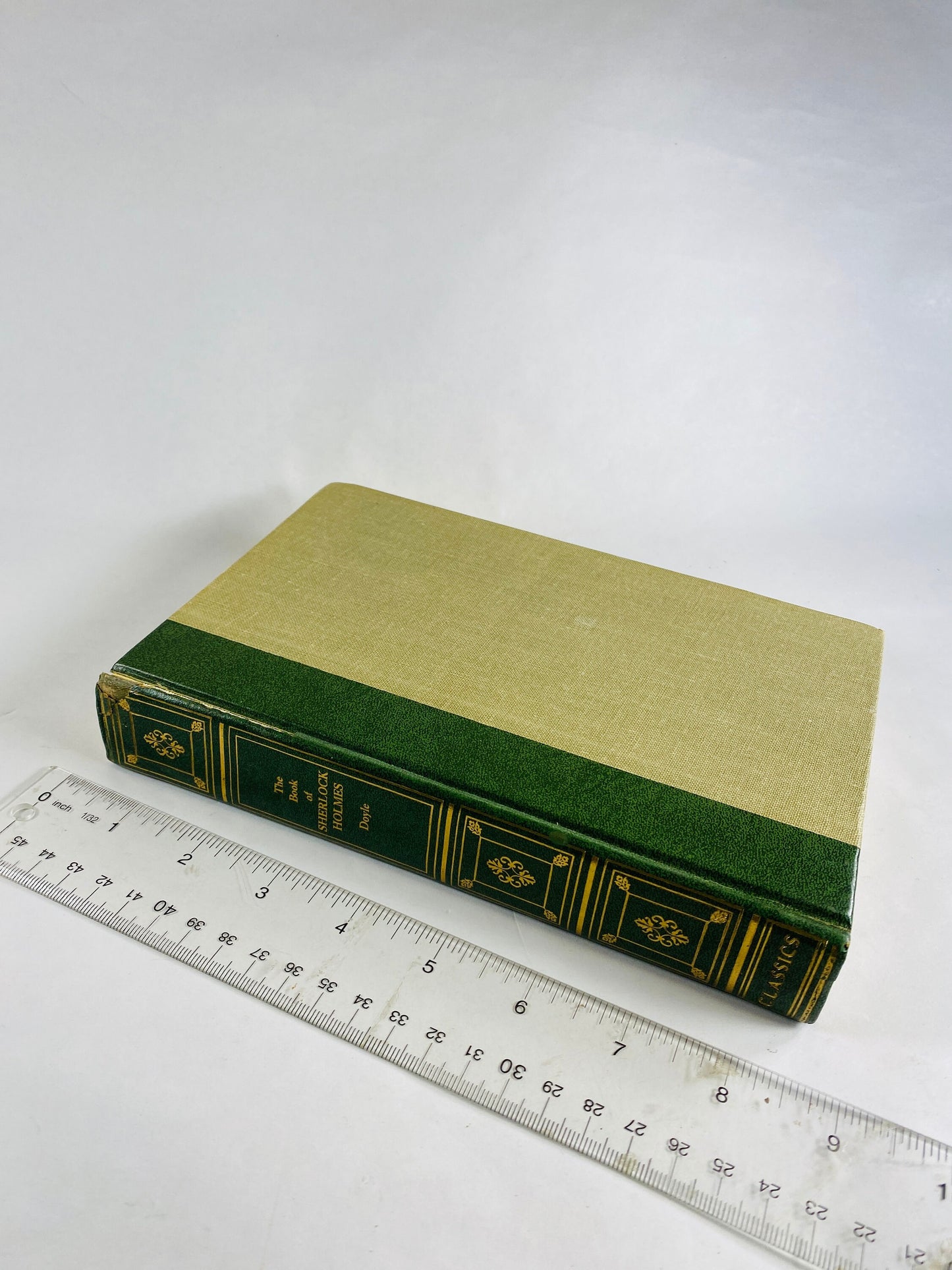 Sherlock Holmes by Sir Arthur Conan Doyle Vintage book circa 1950 Green and gold book decor