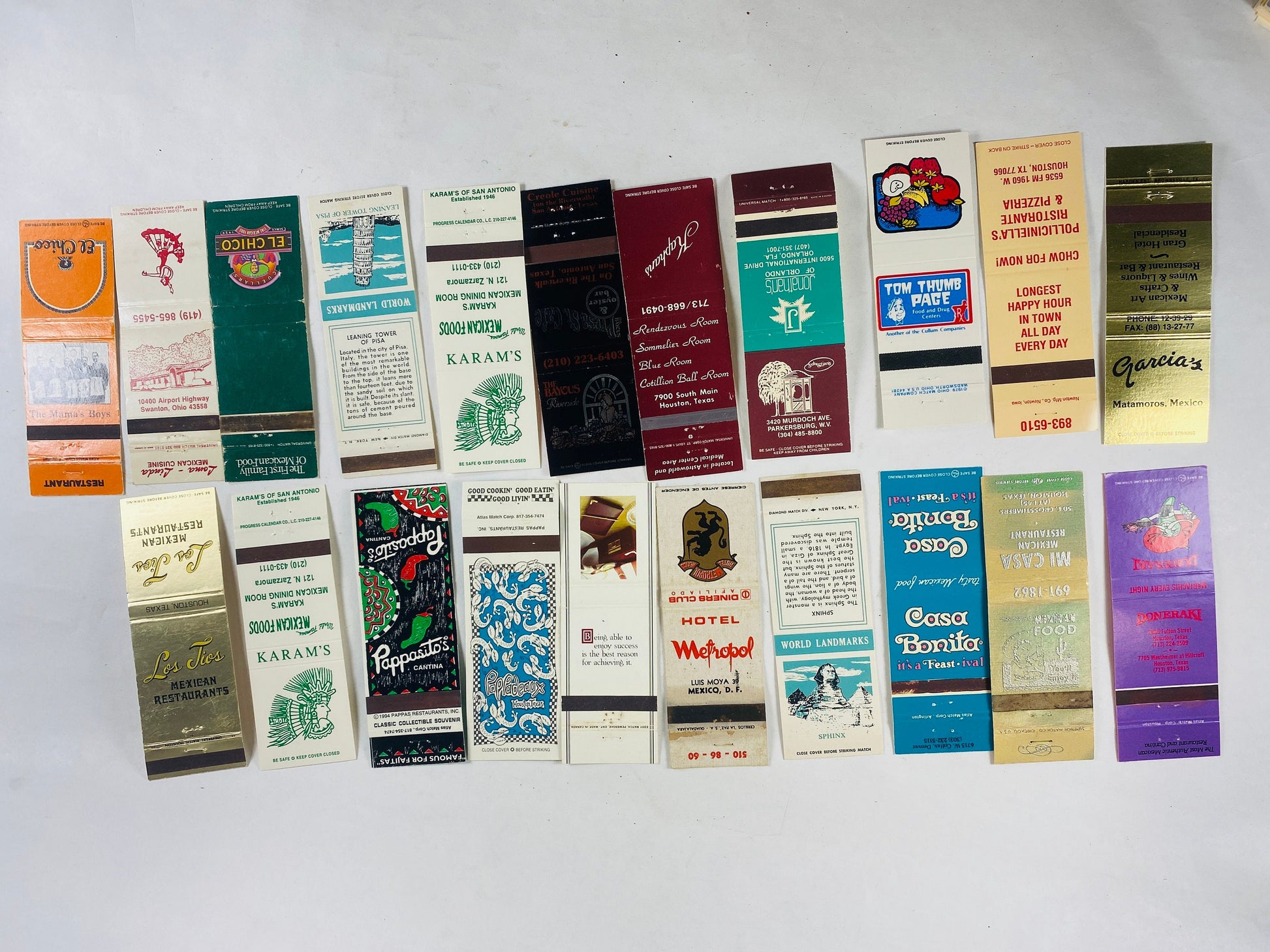 Vintage 1980s Matchbook cover lot advertising Mexican restaurants set. Perfect for crafting scrapbooking and making minitaure blank books!