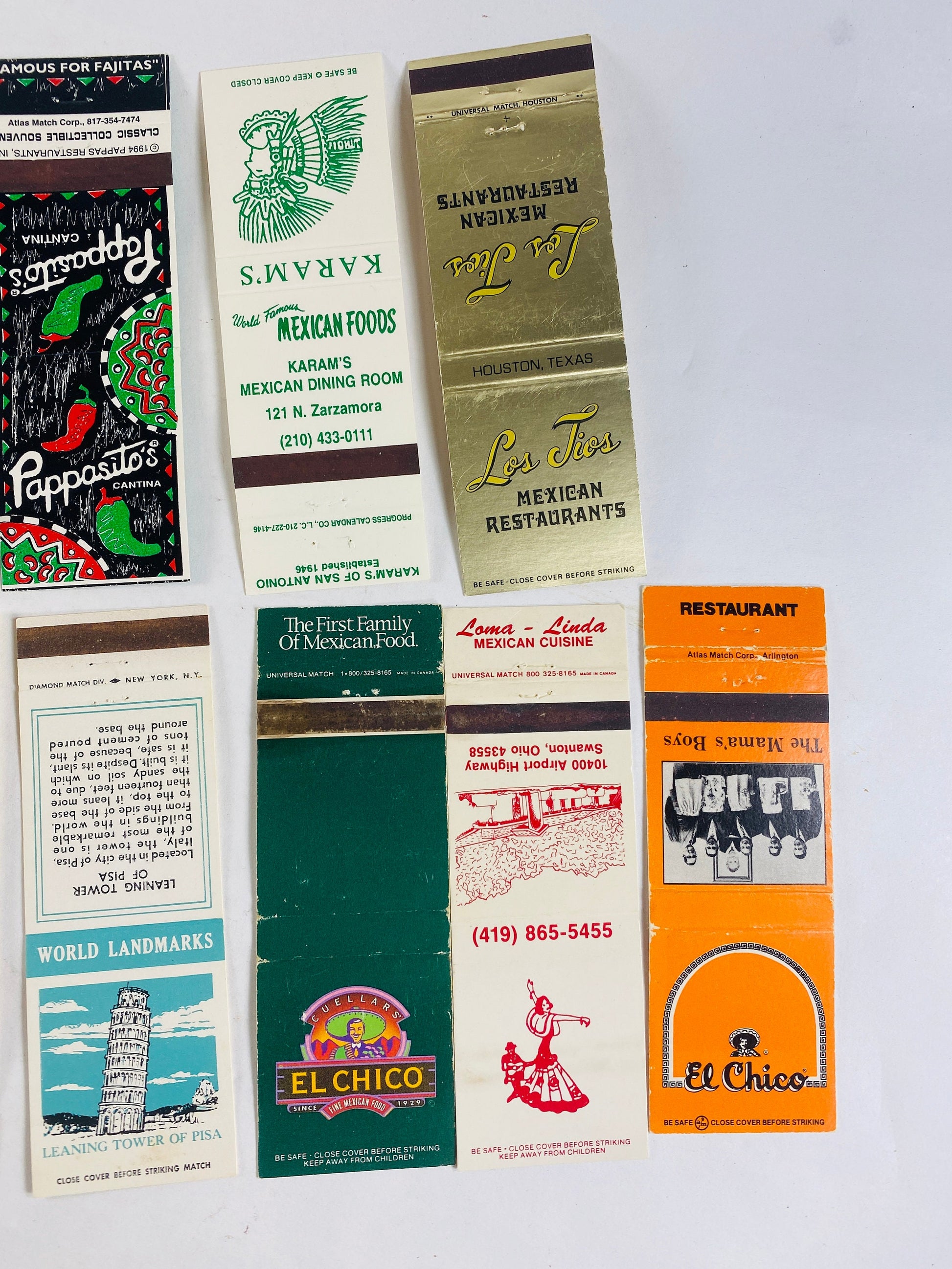 Vintage 1980s Matchbook cover lot advertising Mexican restaurants set. Perfect for crafting scrapbooking and making minitaure blank books!