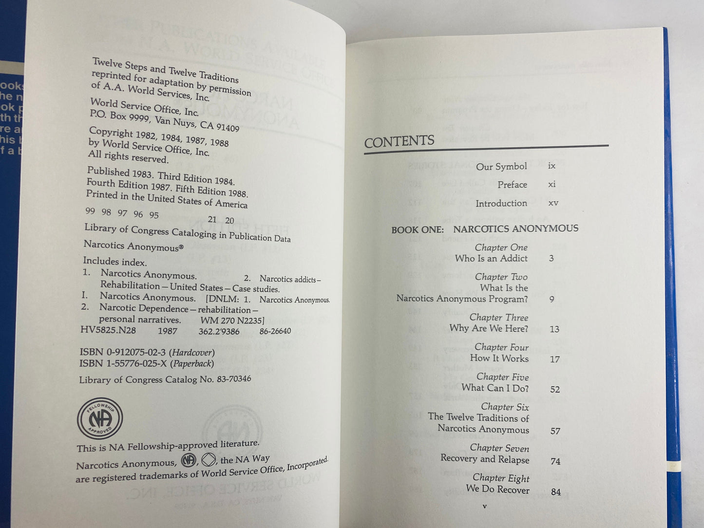 1988 Narcotics Anonymous Twelve Step Vintage NA book circa 1988 Fifth edition 5th Recovery drug rehab, sobriety Al-anon 12 step program