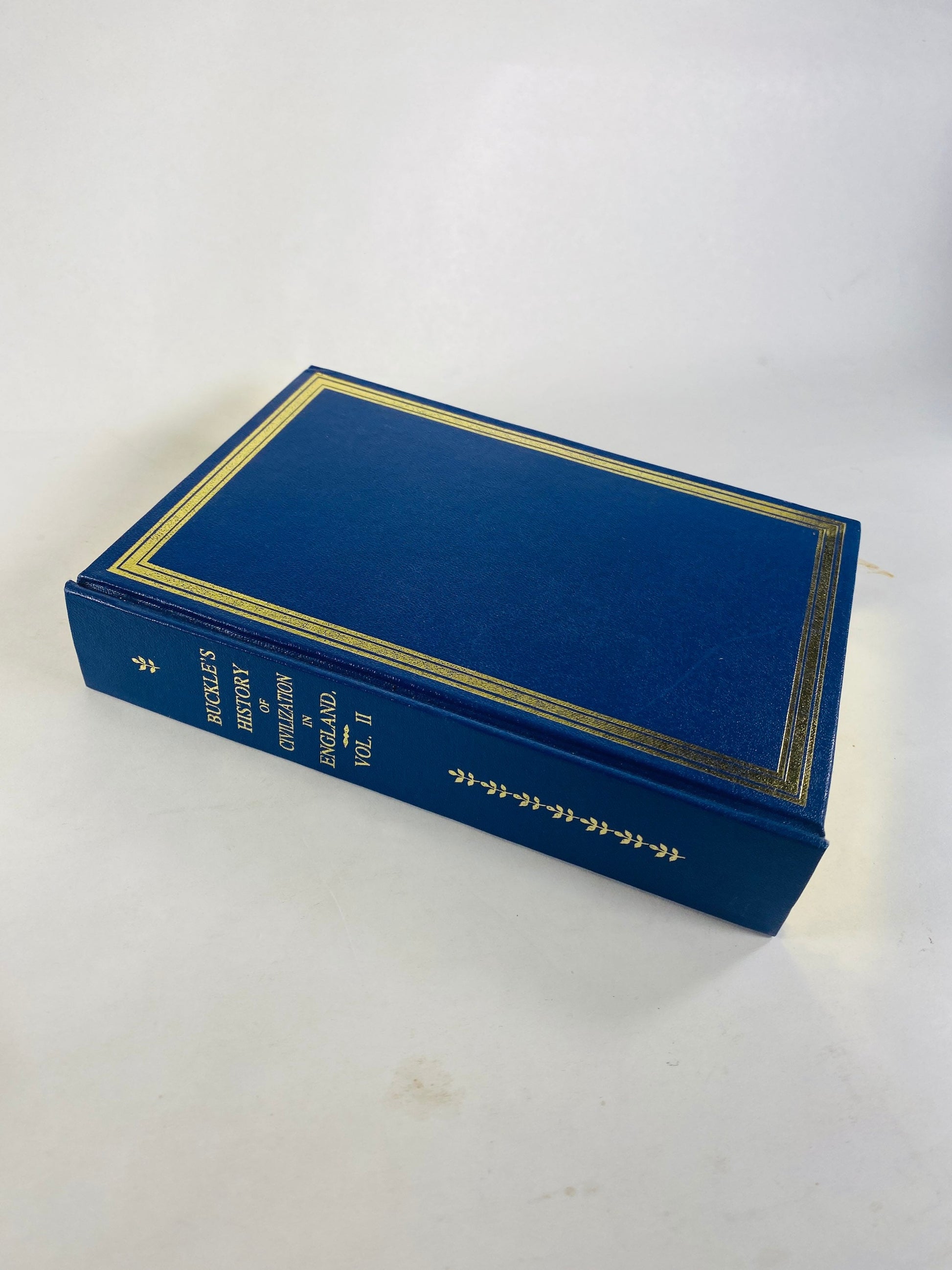 History of Civilization in England vintage book by Henry Thomas Buckle circa 1987 Beautiful blue and gold decor lot set volumes 1 2 and 3